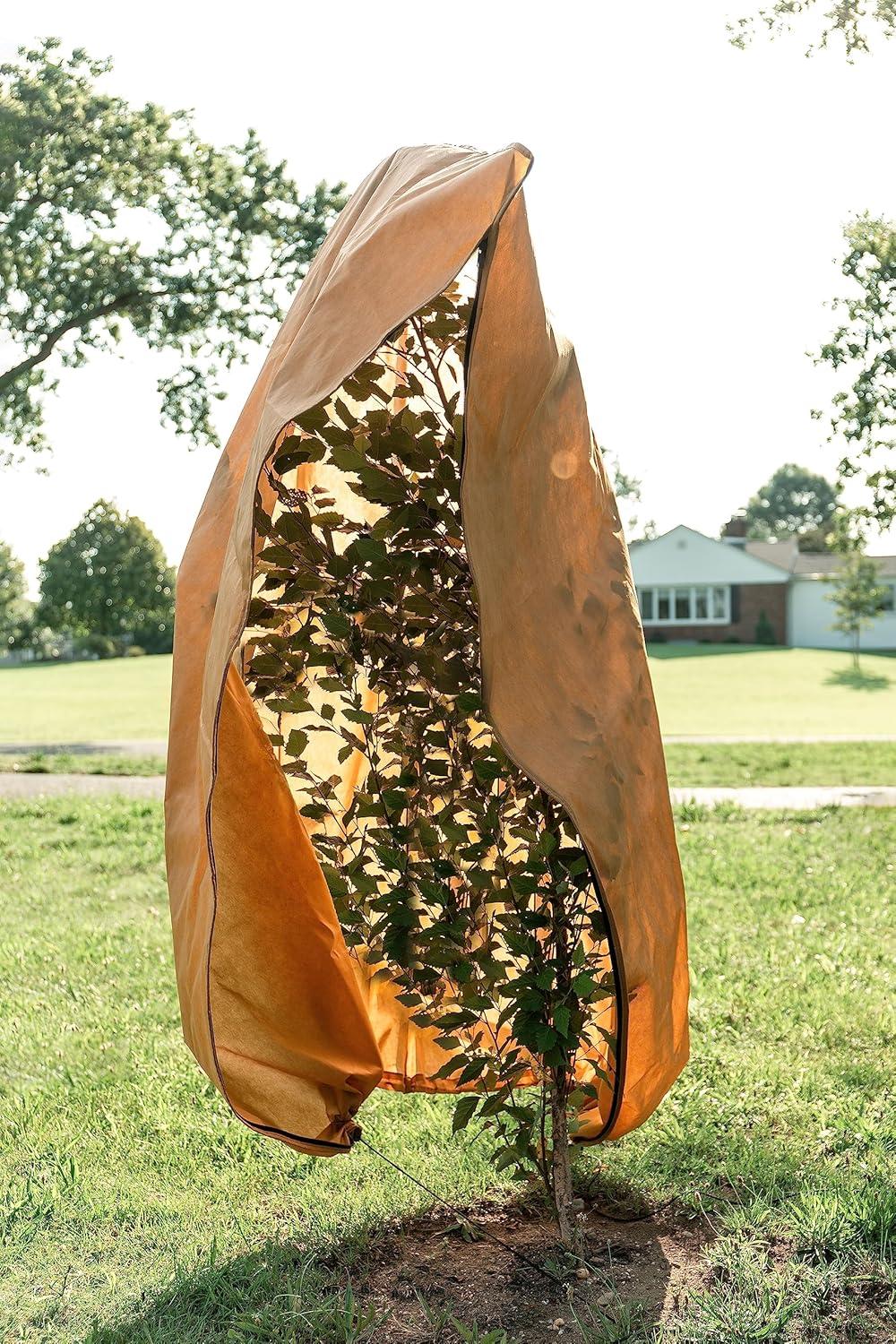 Brown Polypropylene Frost Protection Plant Covers with Drawstring and Zipper, 48" x 72"