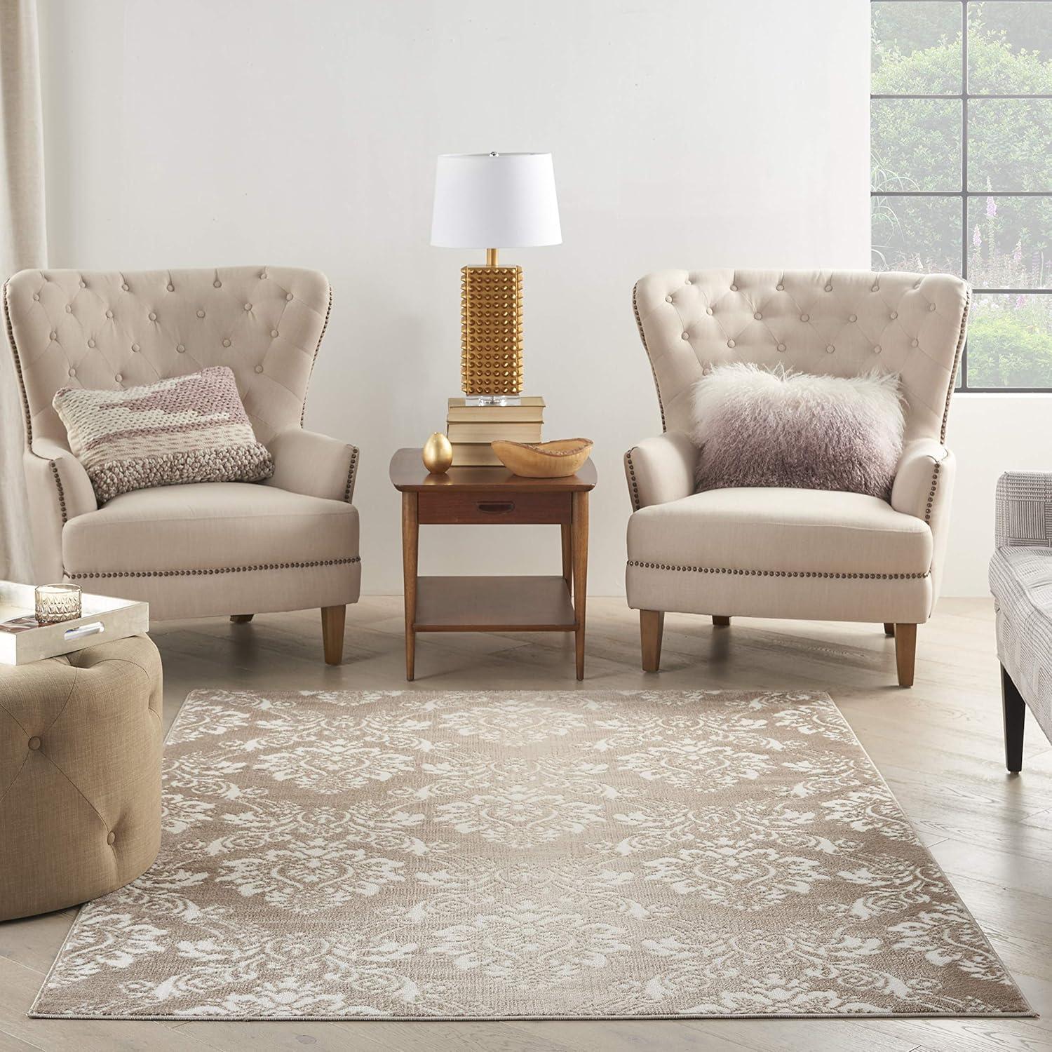 Nourison Elation ETN03 Indoor only Area Rug - Ivory Mocha 5'3" x 7'3"