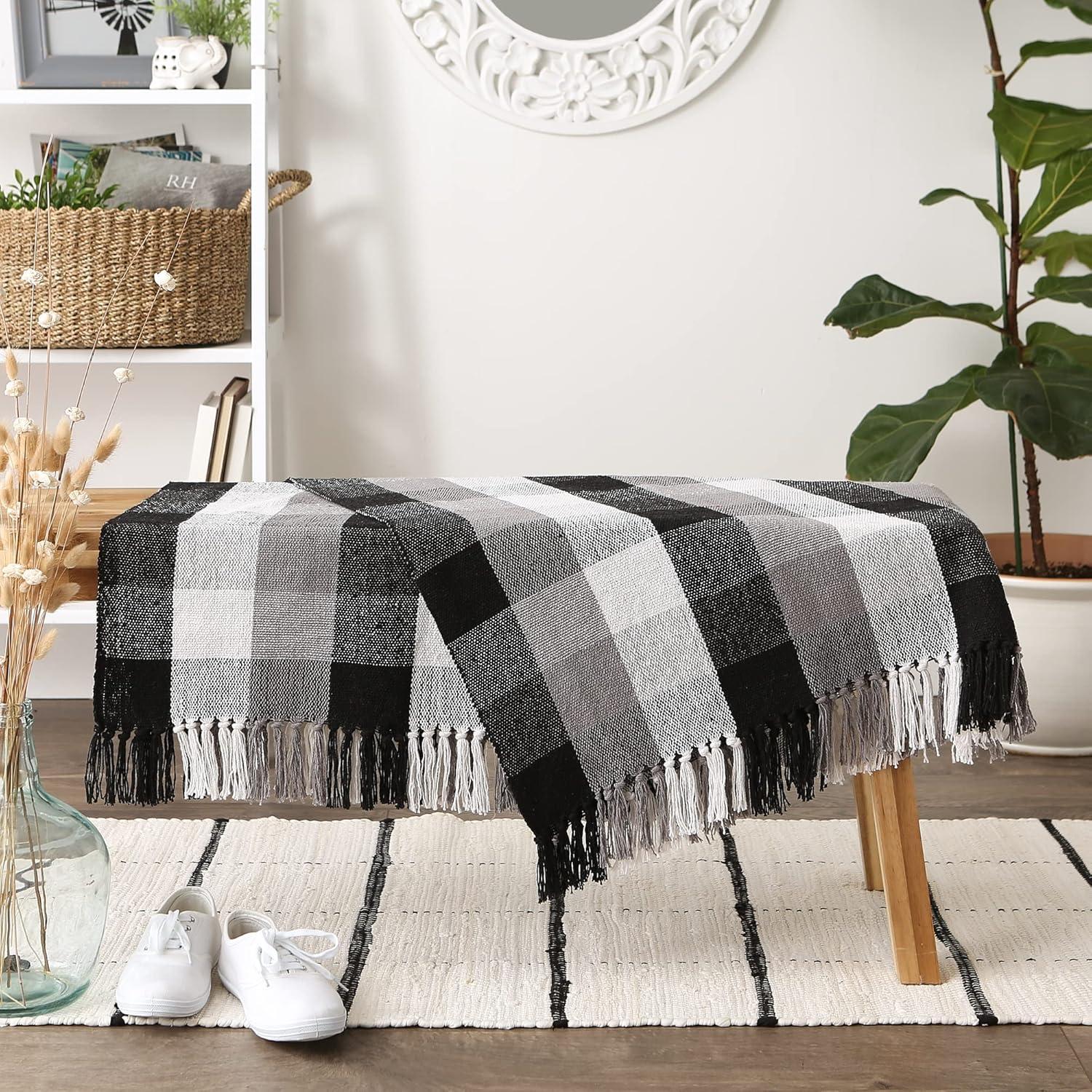 Black Tri Color Check Throw