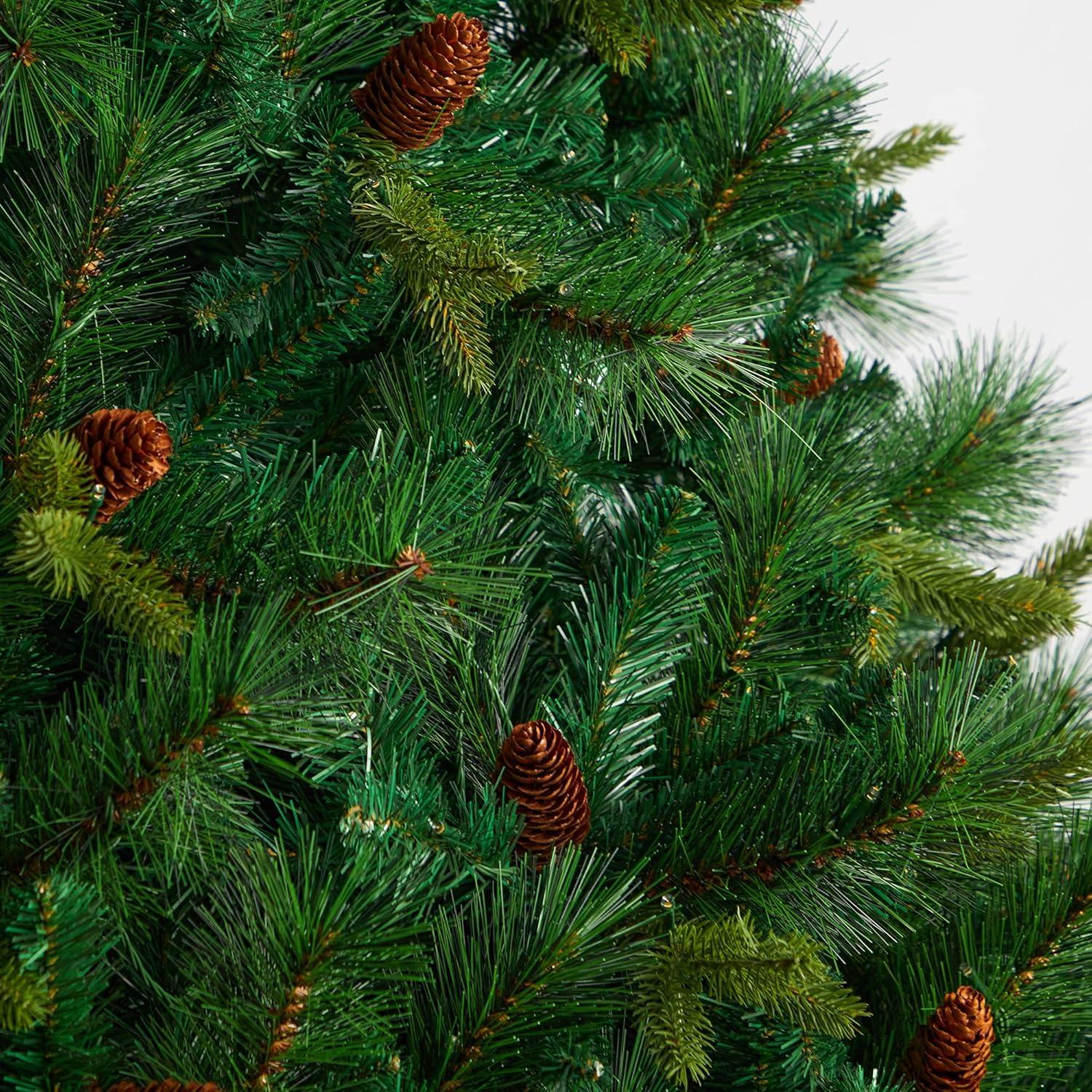 Nearly Natural 8’ West Virginia Full Bodied Mixed Pine Prelit LED Artificial Christmas Tree with Pine Cones