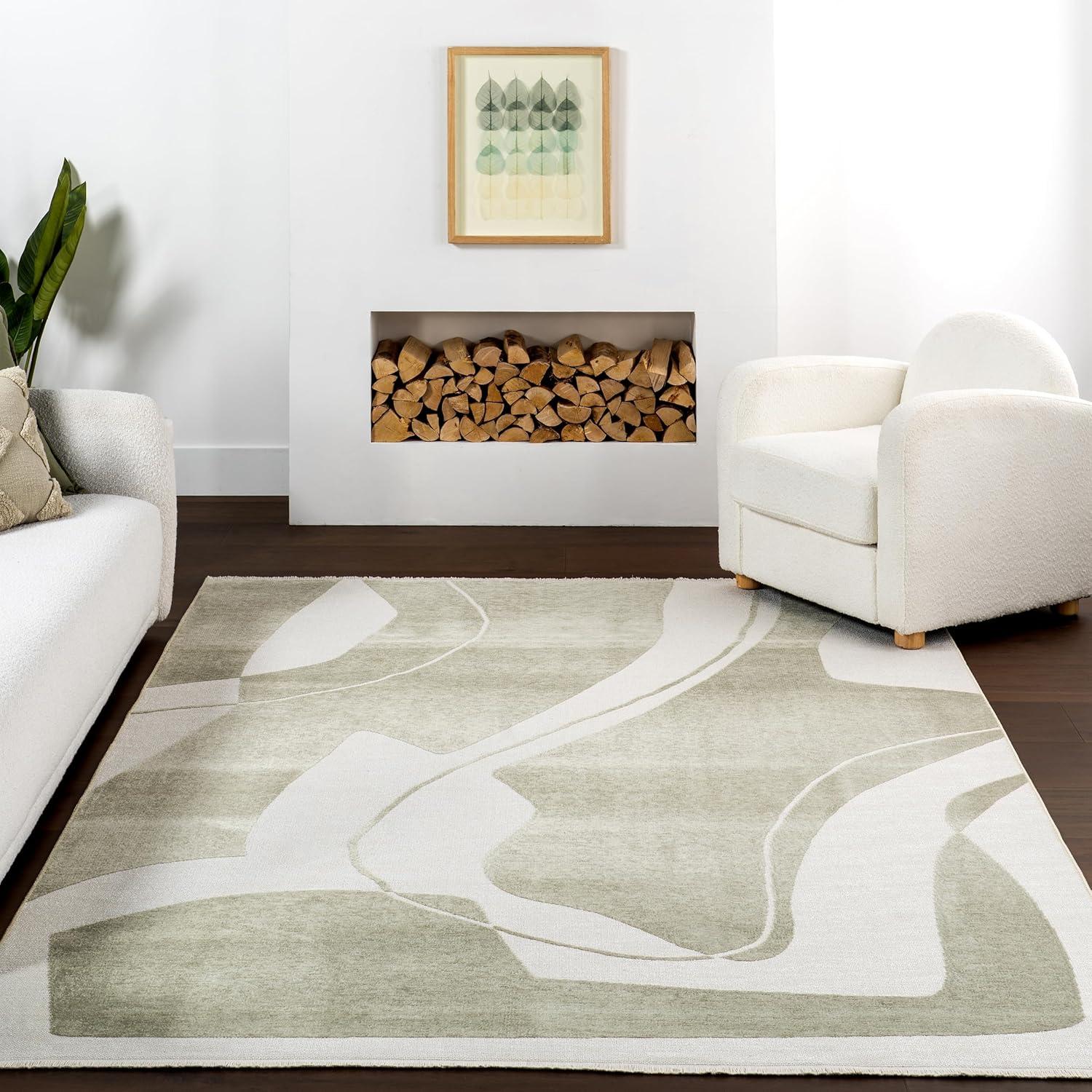 Sevyn Green and White Abstract Reversible 4' x 6' Area Rug