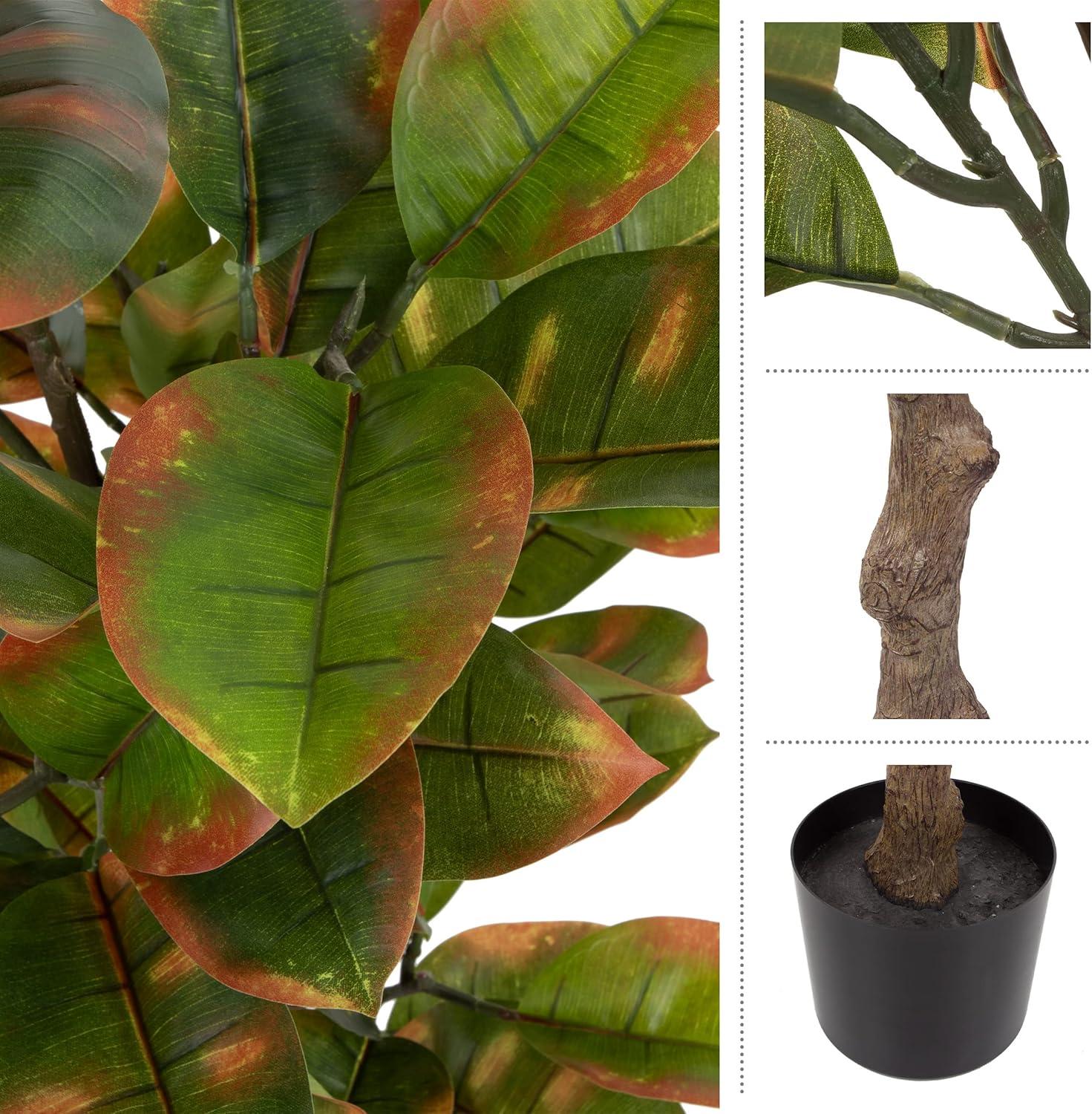 Pure Garden Artificial Rubber Plant 51-Inch Faux Tree with Natural-Feel Leaves