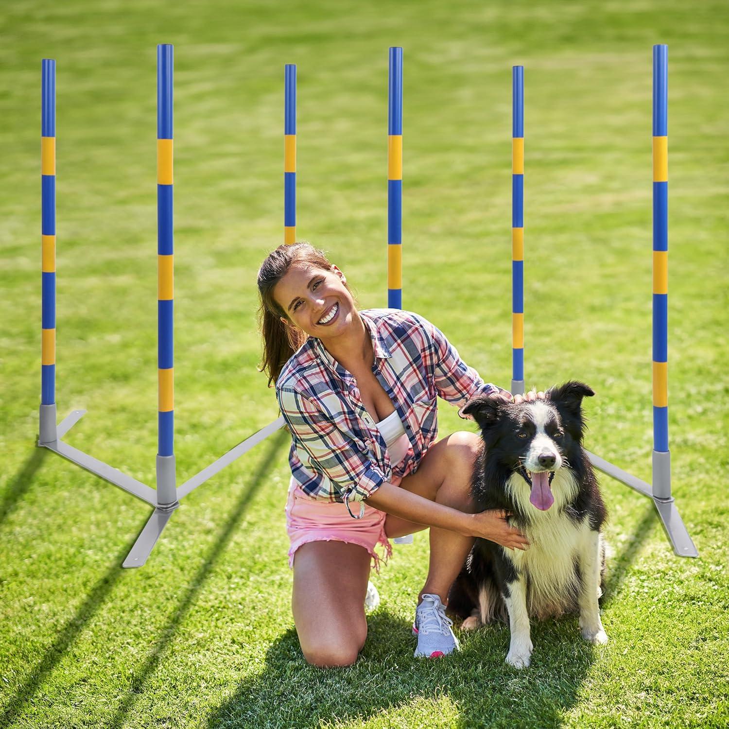 MiMu Dog Agility Equipment - Agility Set Dog Weaving Poles Dog Obstacle Course, Training Equipment, Competition Grade