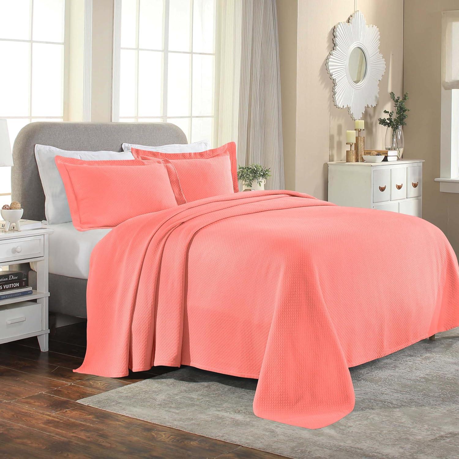 Coral Lattice Cotton Twin Bedspread Set with Pillow Sham