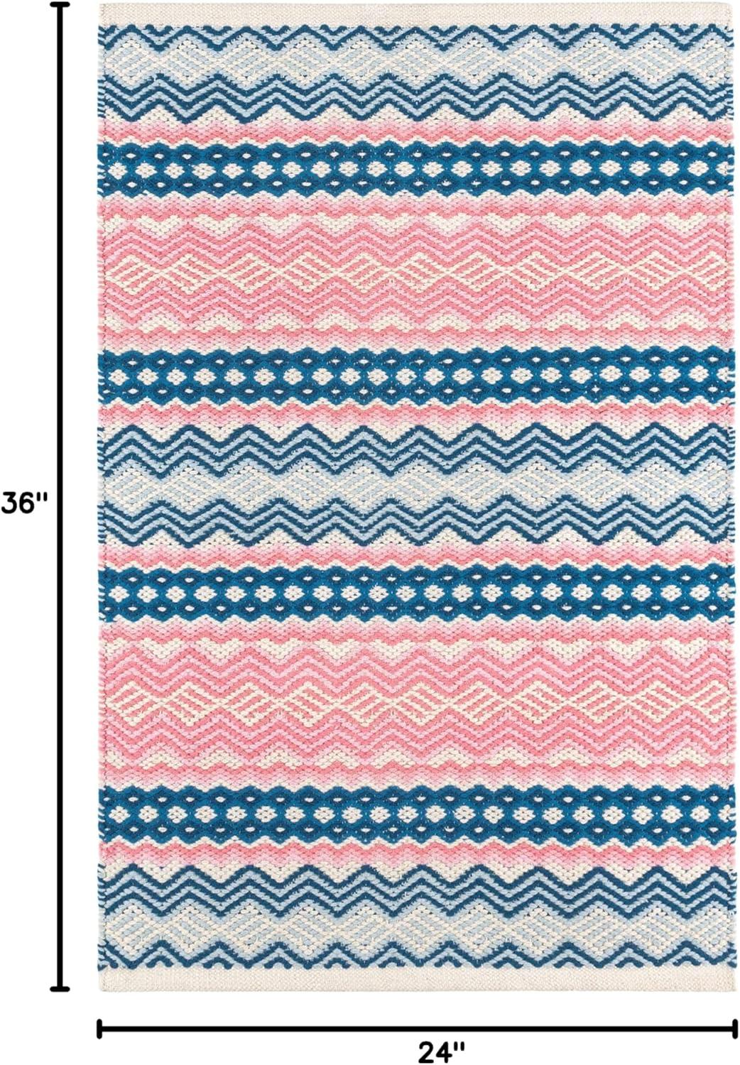 Dash and Albert Barbados Cotton Area Rug - 2' x 3' Blue Stripe Handwoven Accent Rug - Durable, Lightweight, High Traffic Area Living Room, Hallway, Bedroom