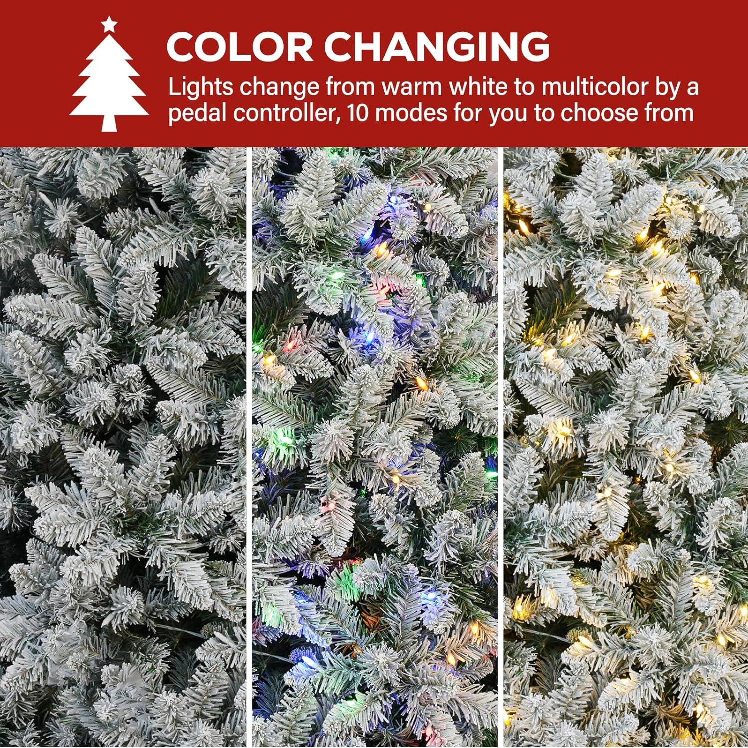 Home Accents Holiday 6.5 Ft. Pre-Lit LED Festive Pine Flocked Artificial Christmas Tree