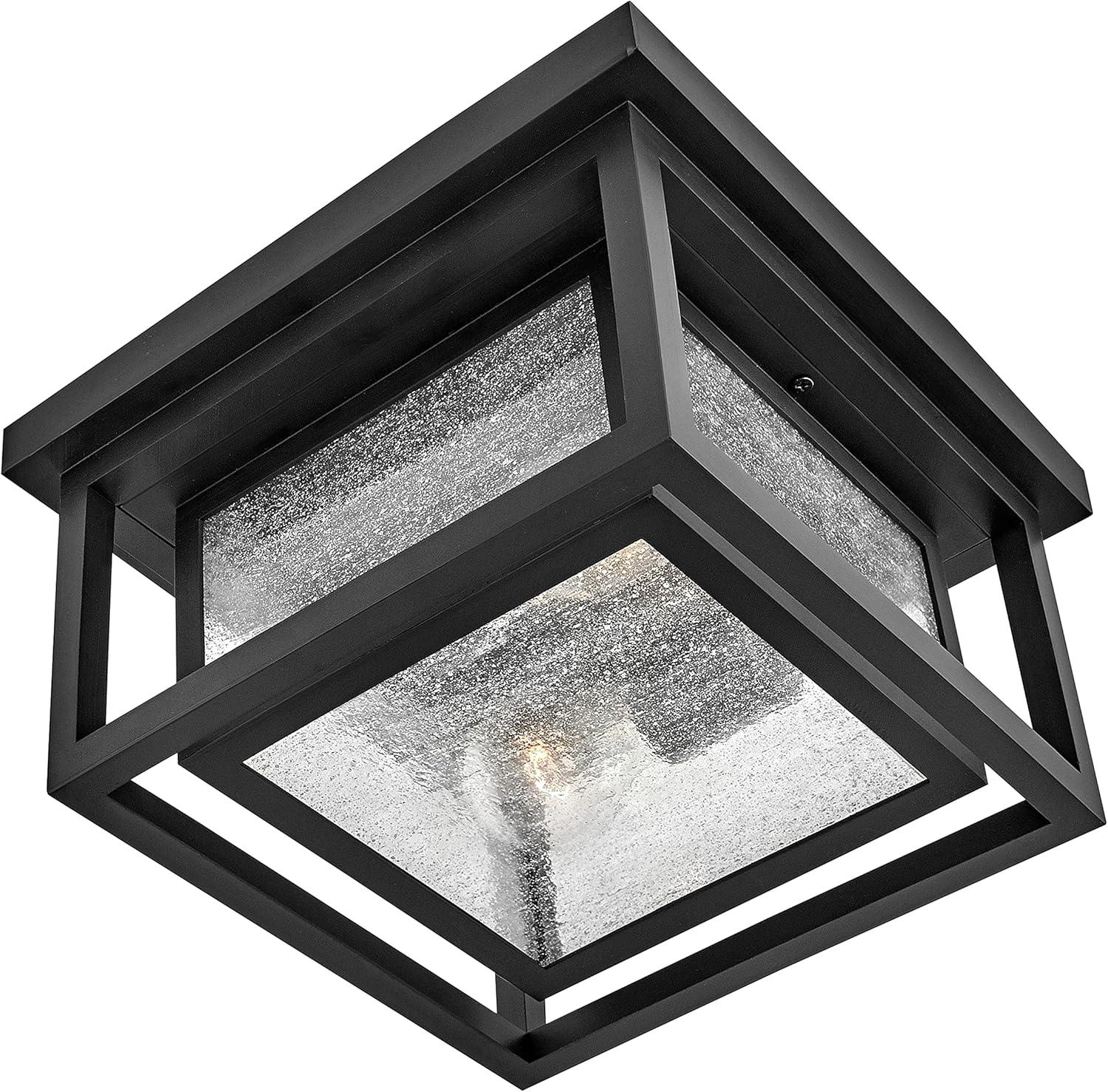 Black Double Frame Clear Seedy Glass Flush Mount Light