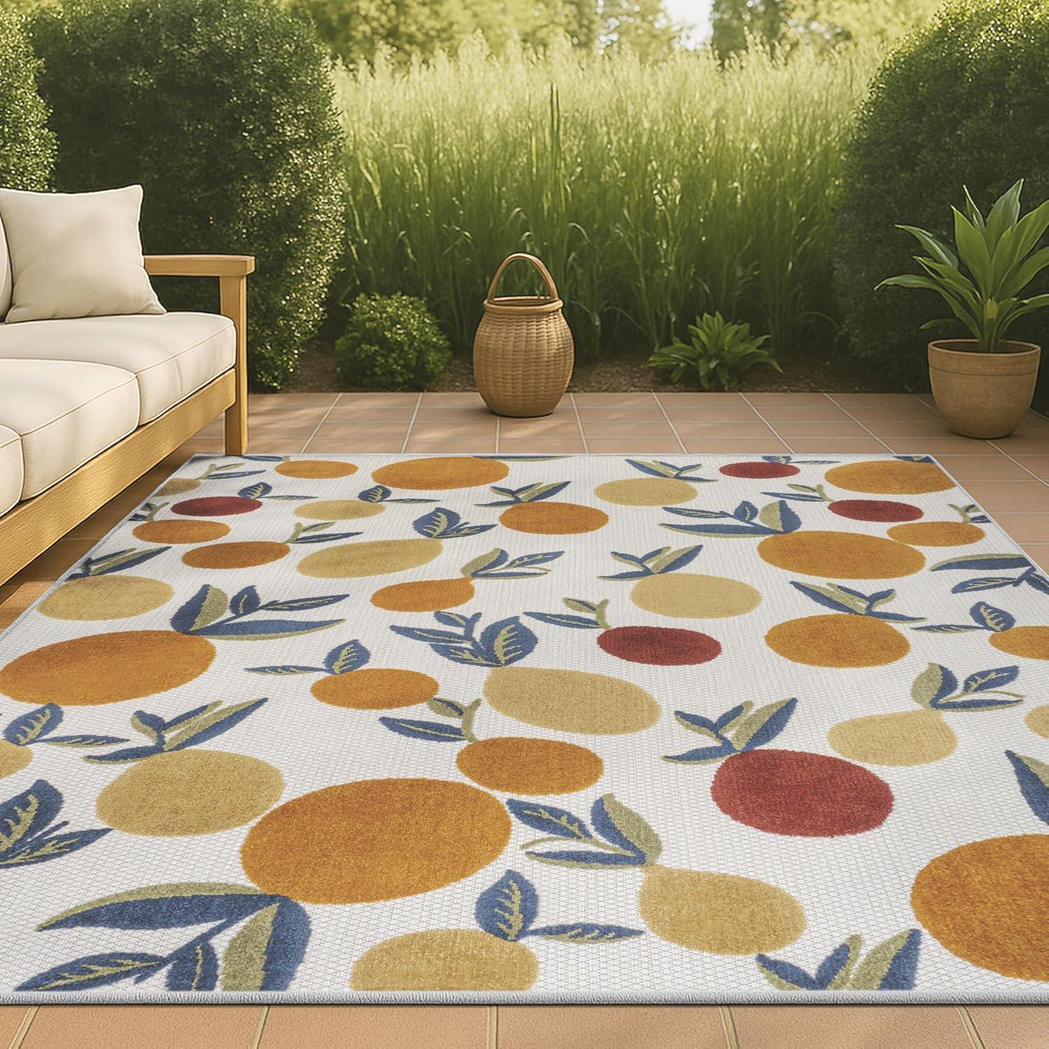 4' x 6' Limone Bold Lemon High-Low Indoor/Outdoor Area Rug, Orange/Beige/Cream - JONATHAN Y
