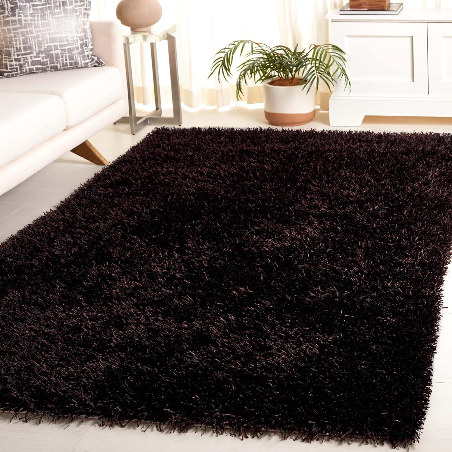 SAFAVIEH New Orleans Darius Solid Polyester Shag Area Rug, Chocolate, 5' x 8'