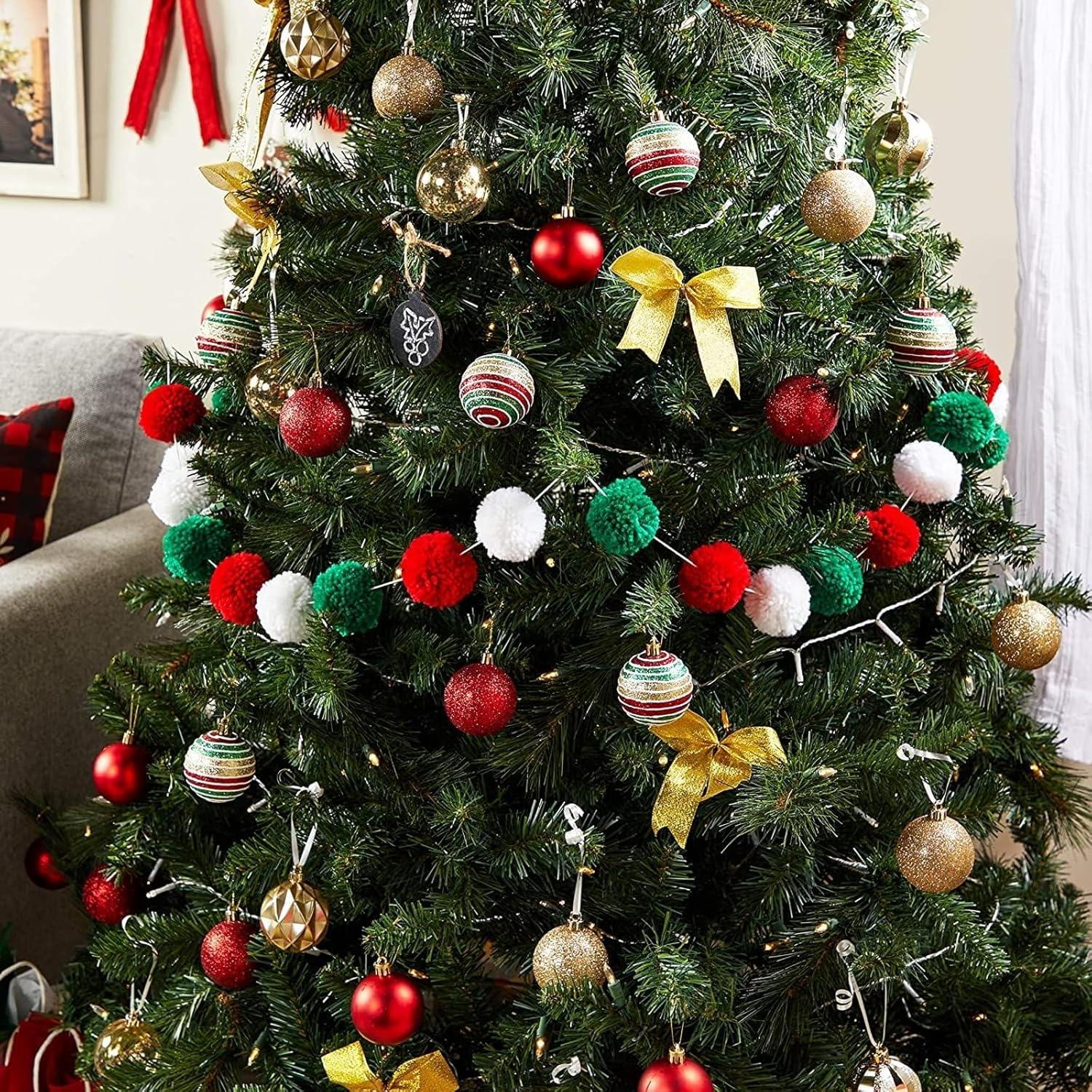 Wool Pom Pom Garland Decor for Christmas Party (Red, White, Green, 10 Feet)