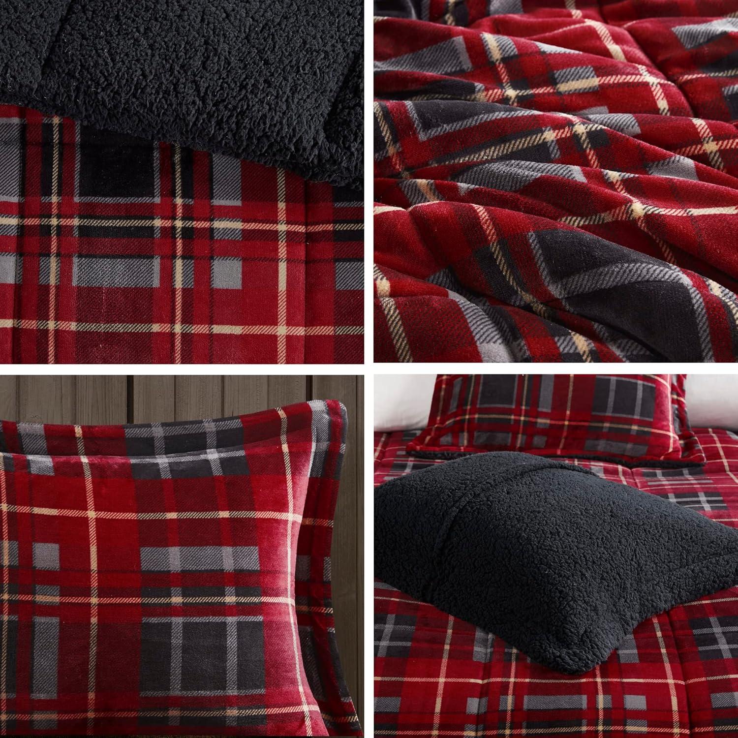 Full Red Plaid Down Alternative Bedspread Set