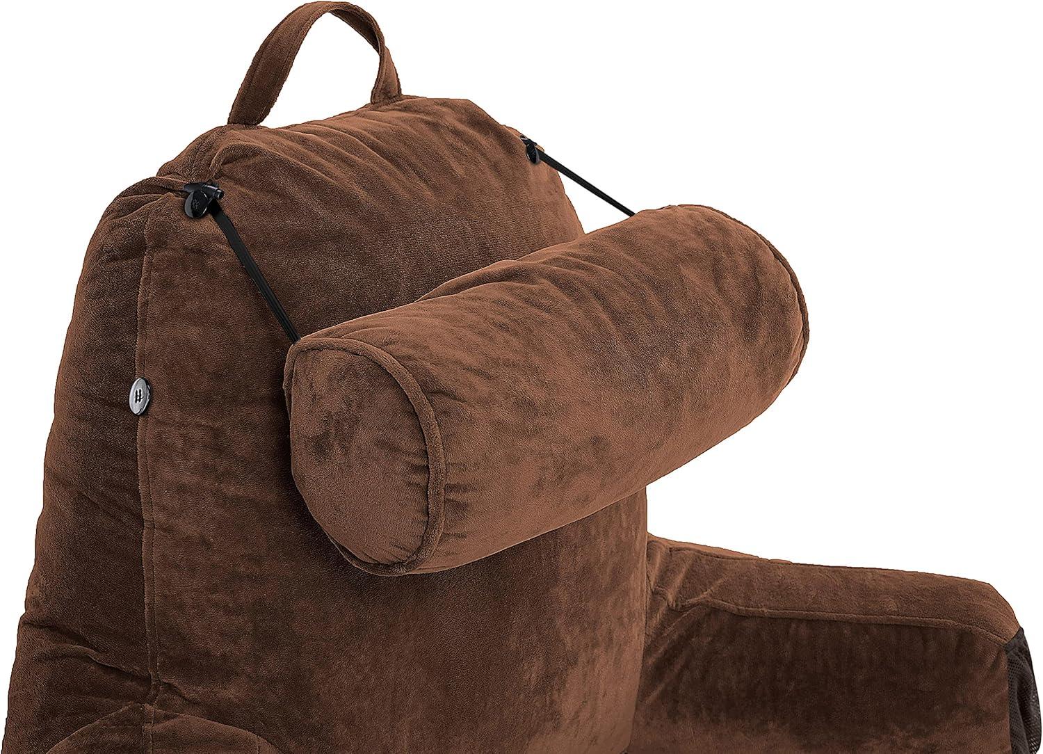 Husband Pillow Medium Chocolate Brown, Backrest - Detach Neck Roll, Removable Cover