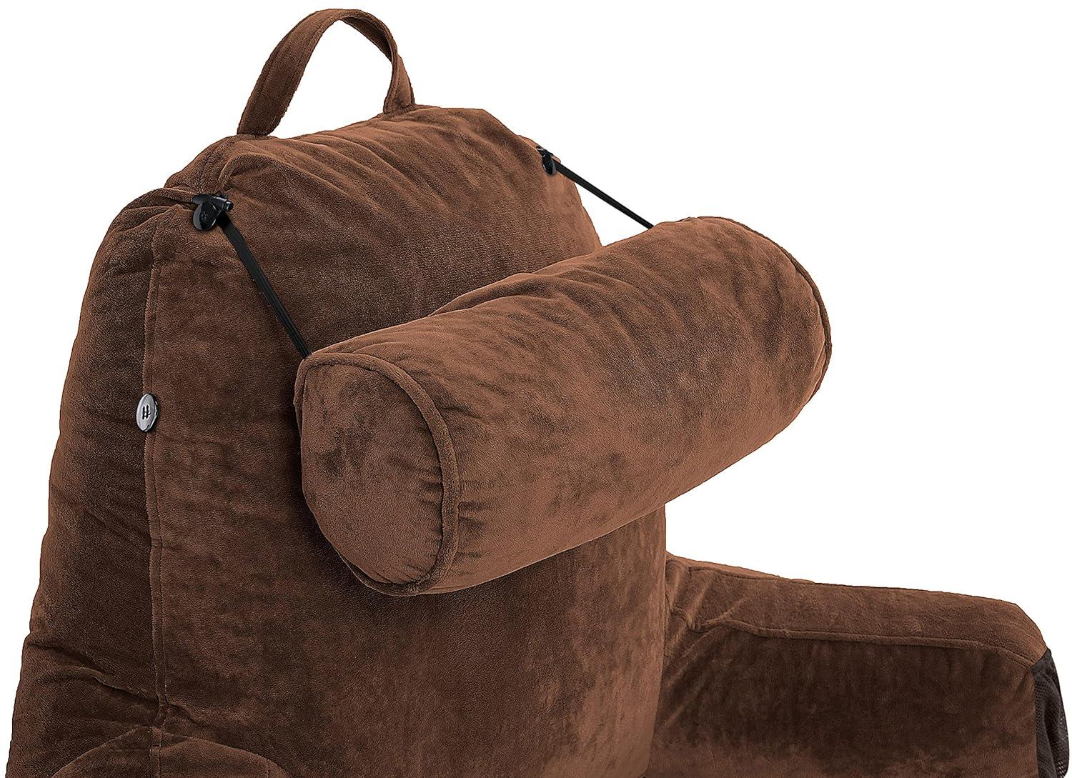 Husband Pillow Medium Chocolate Brown, Backrest - Detach Neck Roll, Removable Cover