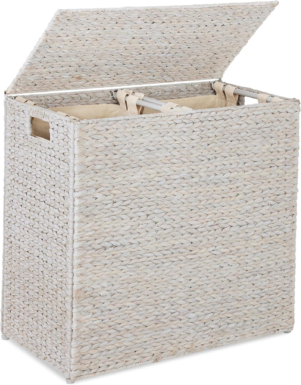 Best Choice Products Large Natural Water Hyacinth Double Laundry Hamper Basket w/ 2 Liner Bags, Handles