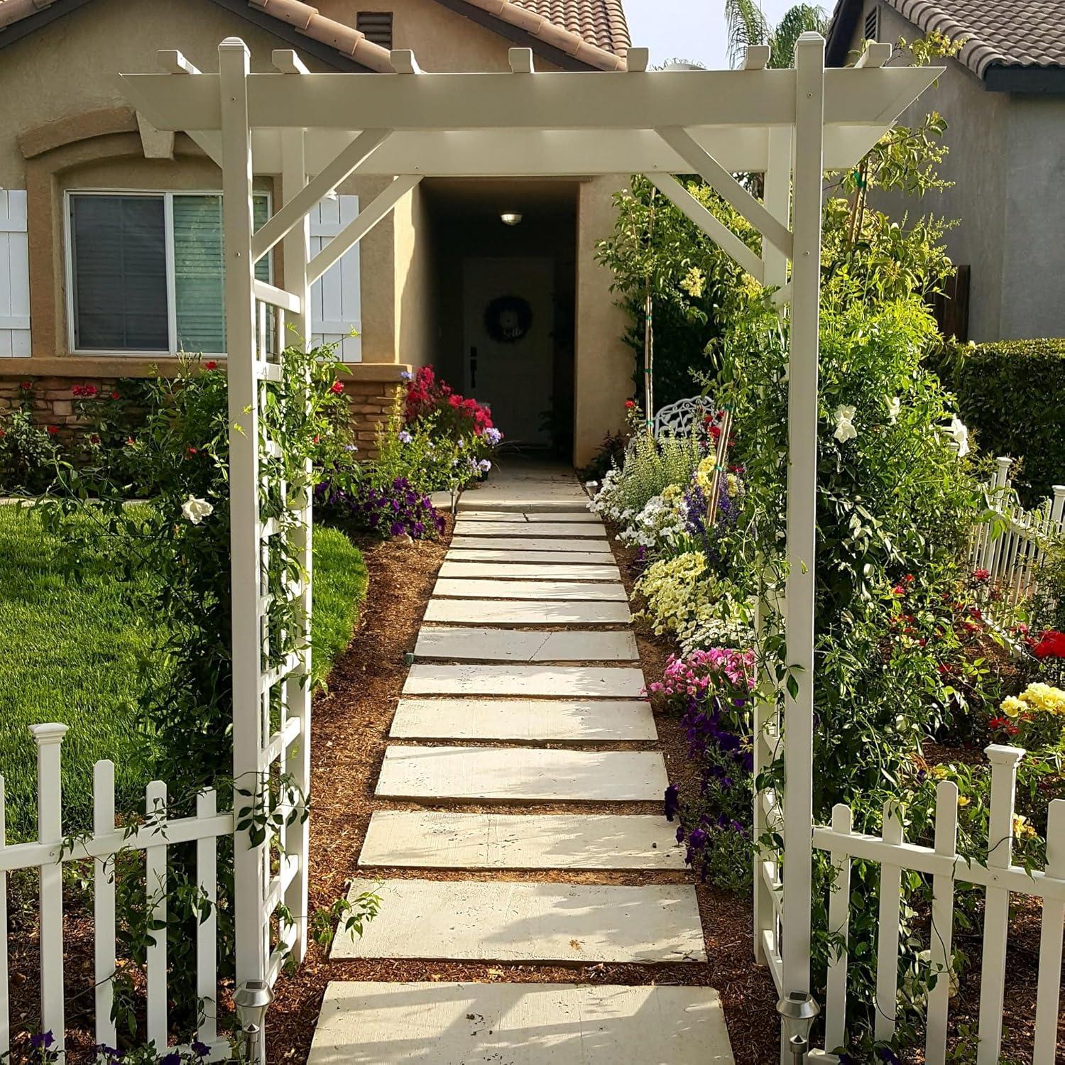 Dura-Trel Elmwood Arbor, 57 by 84 Inch PVC Patio Garden Arch, Outdoor Lattice Frame Decoration or Trellis for Climbing Plants, Mocha