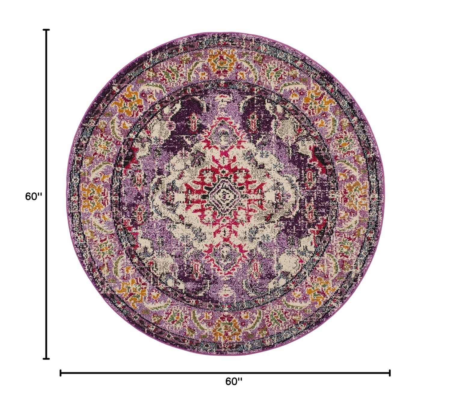 Monaco MNC243 Power Loomed Indoor Area Rug - Violet/Fuchsia - 5' Round - Safavieh