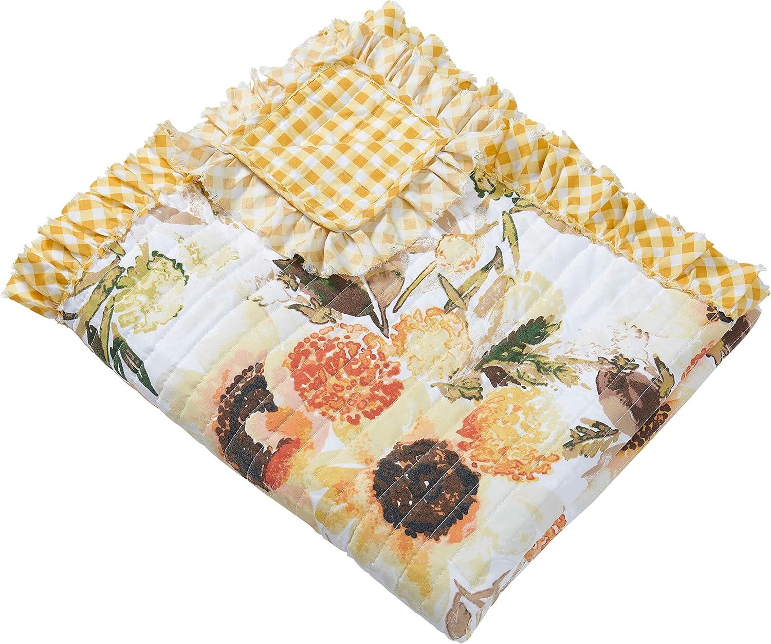 Somerset Sunflower Reversible Quilted Throw with Gingham Ruffles