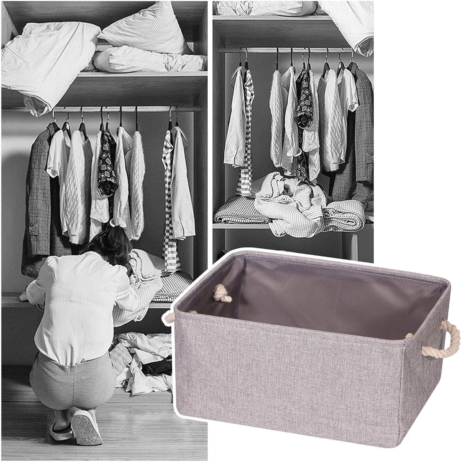5 Pack Large Storage Basket Bin, Foldable Storage Cube Box Canvas Fabric Collapsible Organizer with Handles for Closet Home Office Clothes Shelf, Grey