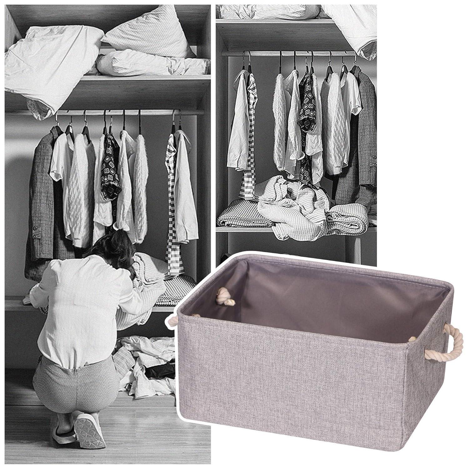 5 Pack Large Storage Basket Bin, Foldable Storage Cube Box Canvas Fabric Collapsible Organizer with Handles for Closet Home Office Clothes Shelf, Grey