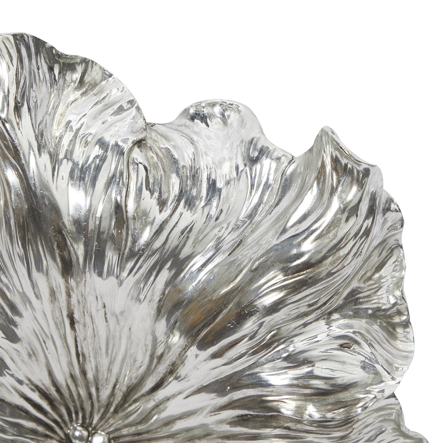 DecMode Silver Polystone 3D Floral Wall Decor (3 Count)
