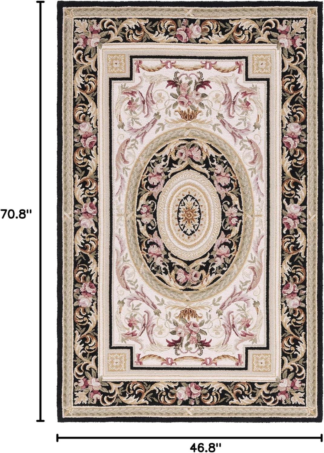 SAFAVIEH Chelsea Patton Floral Wool Area Rug, Ivory/Black, 3'9" x 5'9"