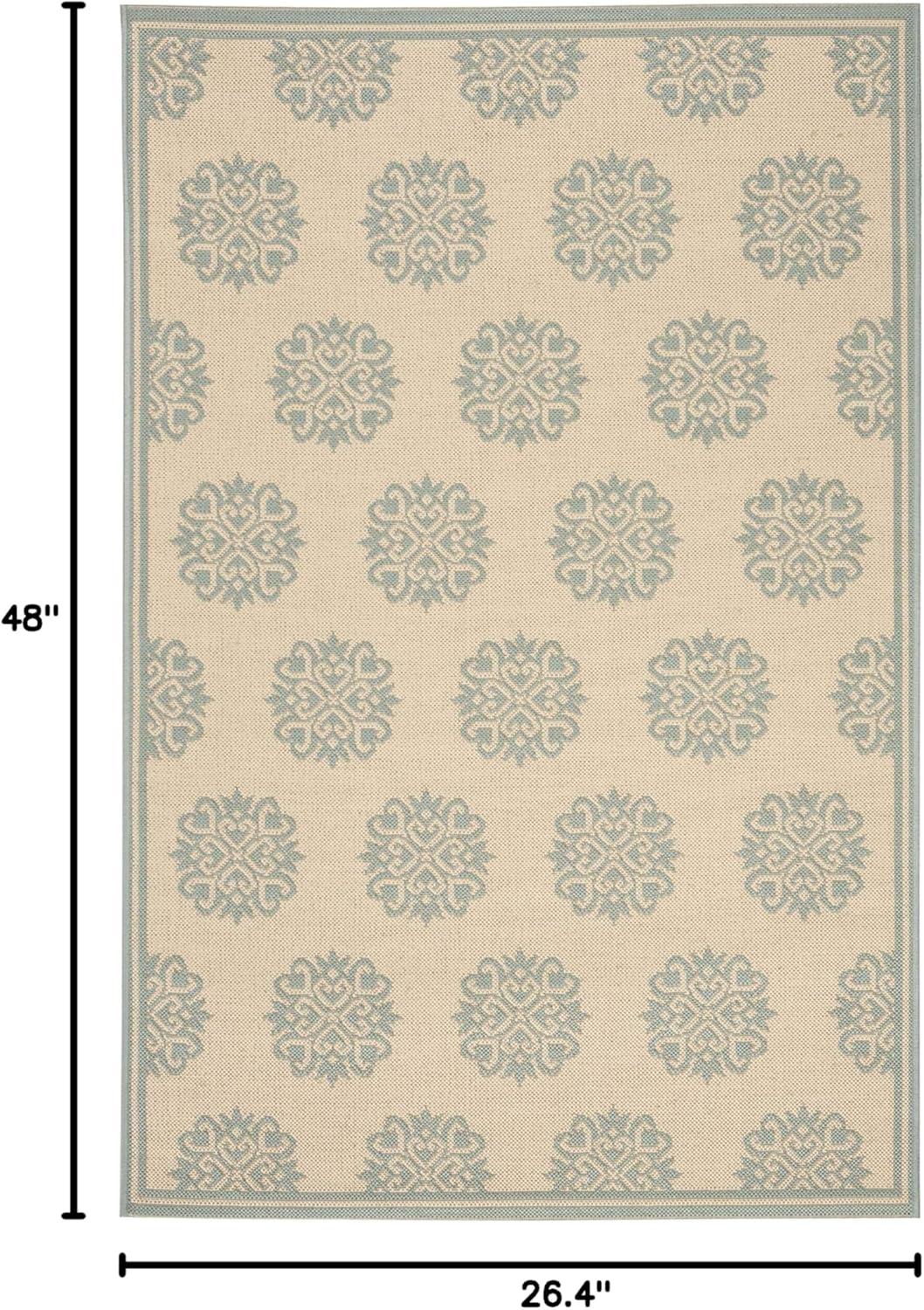 SAFAVIEH Beach House Regent Geometric Indoor/Outdoor Area Rug, Cream/Aqua, 2'2" x 4'