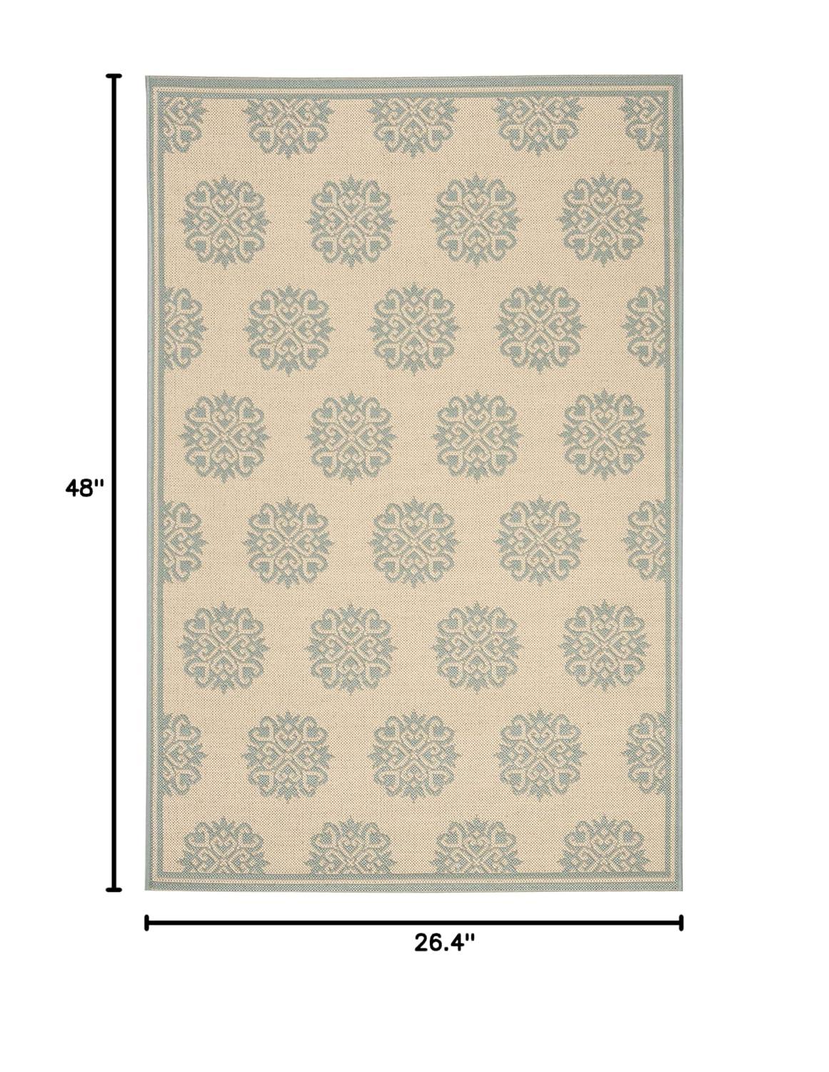 SAFAVIEH Beach House Regent Geometric Indoor/Outdoor Area Rug, Cream/Aqua, 2'2" x 4'