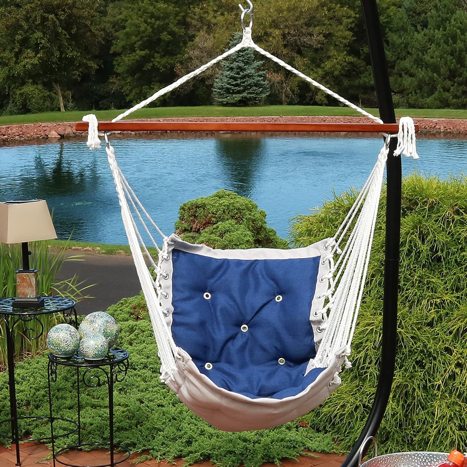 Sunnydaze Large Tufted Victorian Hammock Chair Swing for Backyard and Patio -  300 lb Weight Capacity - Sea Grass