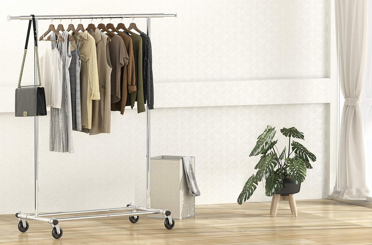 Heavy Duty Chrome Portable Clothing Garment Rack with Wheels