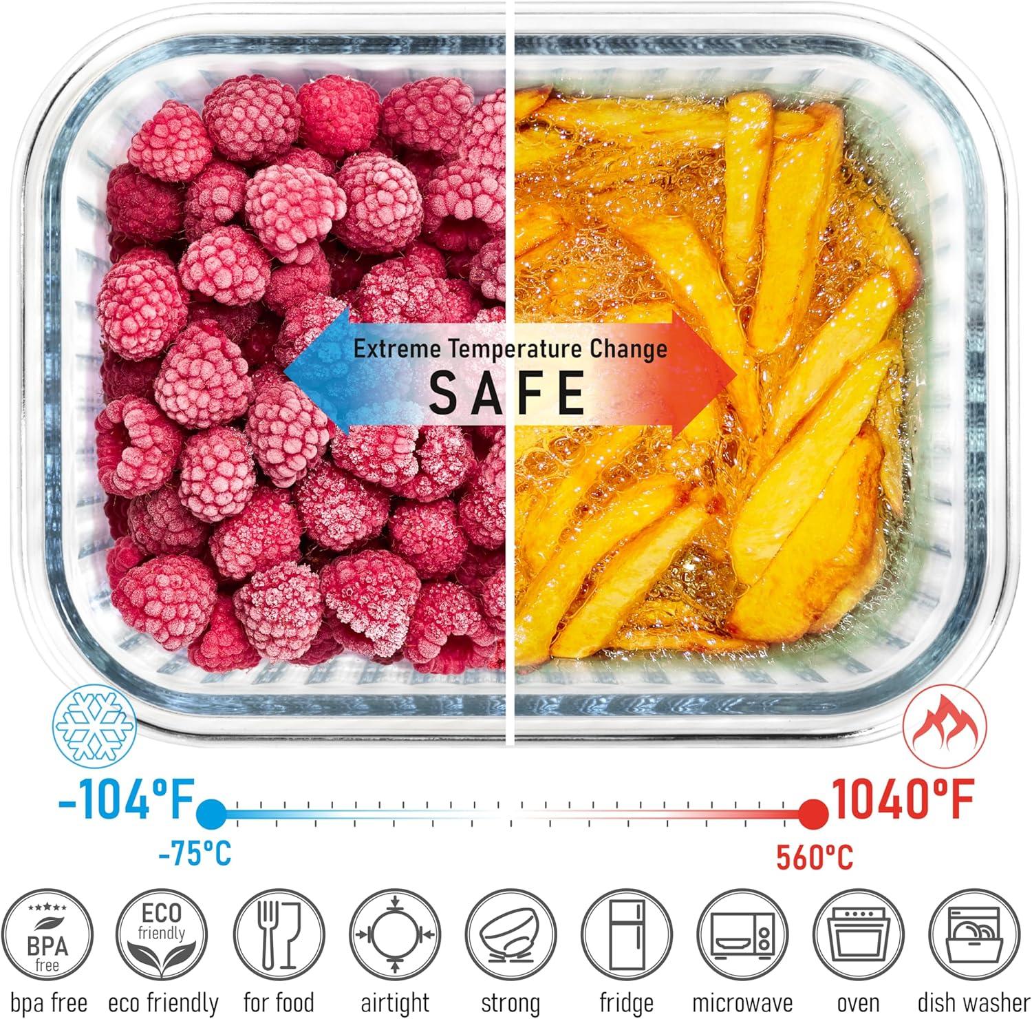 Amber Glass Meal Prep Containers with Acacia Lids, Set of 4