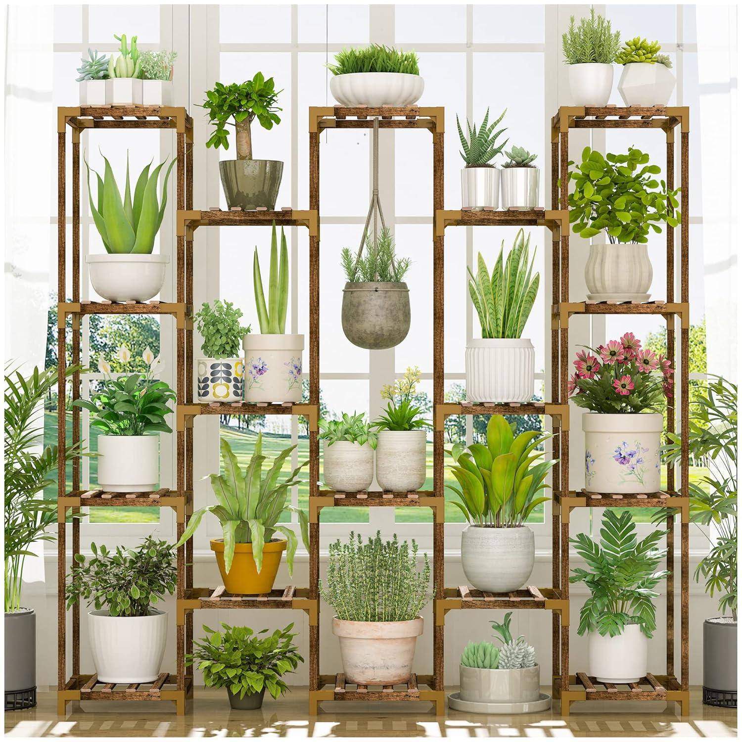 HOMKIRT Plant Stand Indoor Outdoor, 17 Tier Large Tall Plant Shelf for Indoor Plants Multiple, Wood Plant Stand Rack Holder Table for Living Room Garden Patio Window