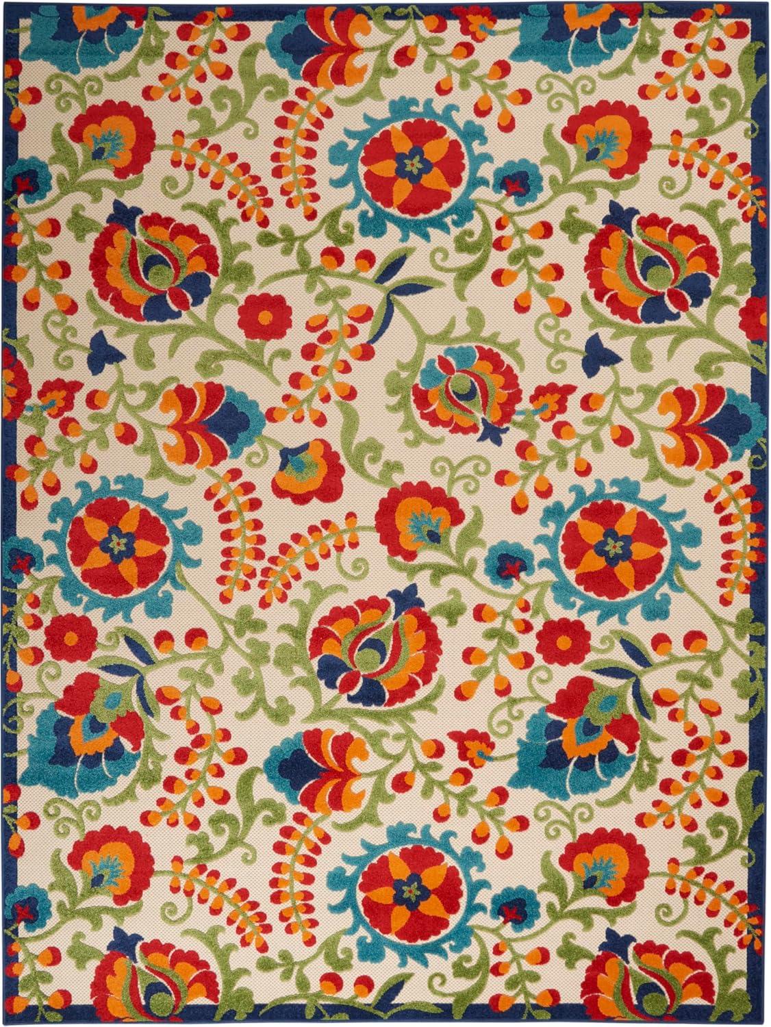 Nourison Aloha Floral Textured Flatweave High-Low Indoor Outdoor Area Rug Multicolor 7'10" x 10'6"