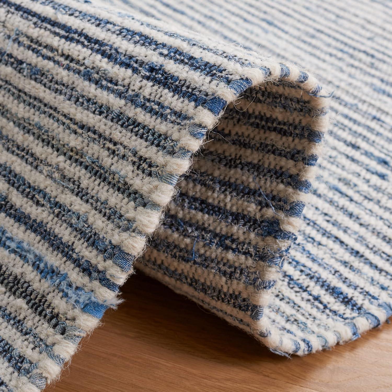 Kilim With Fringes KLM309 Flat Weave Area Rug - Blue/Ivory - 5'x8' - Safavieh