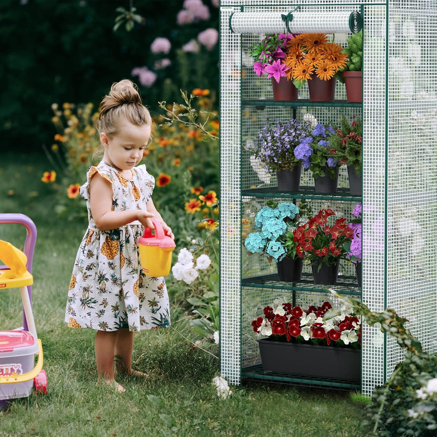 Mini Greenhouse, 4-Tier Portable Small Greenhouses for Outdoor Indoor with Shelves and Thicken PE Cover, White - 27" L x 19" W x 63" H, Ideal Gardening Gifts for Women Men