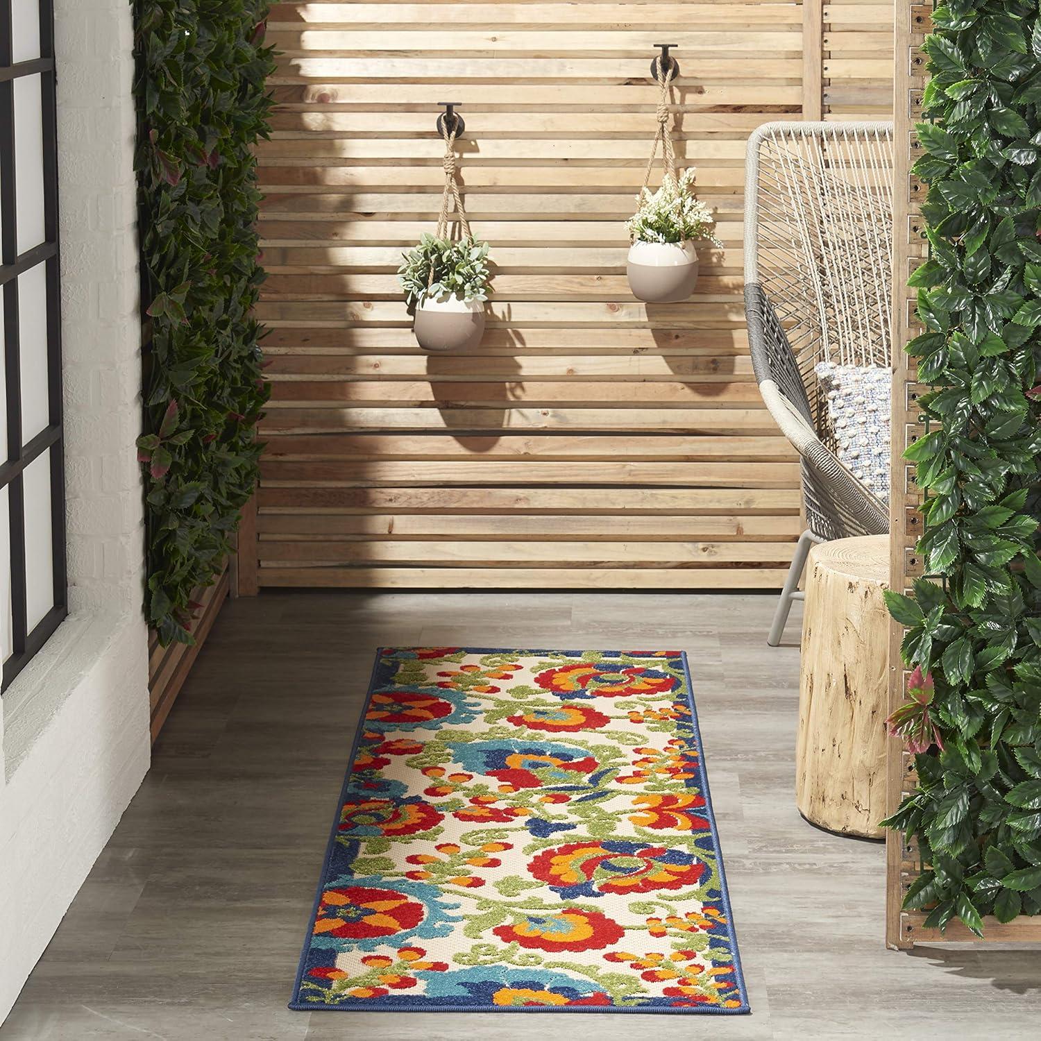 Nourison Aloha Floral Textured Flatweave High-Low Indoor Outdoor Runner Rug Multicolor 2' x 6'