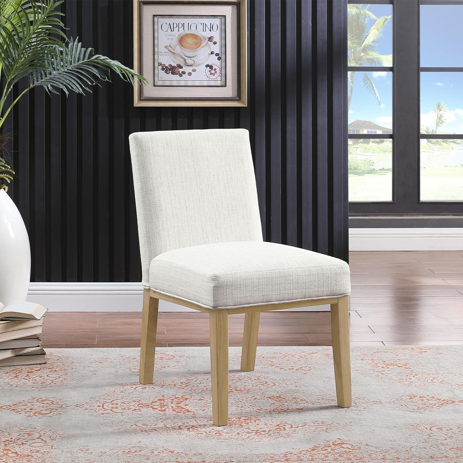 White Faux Leather Upholstered Parsons Dining Chair with Wood Legs