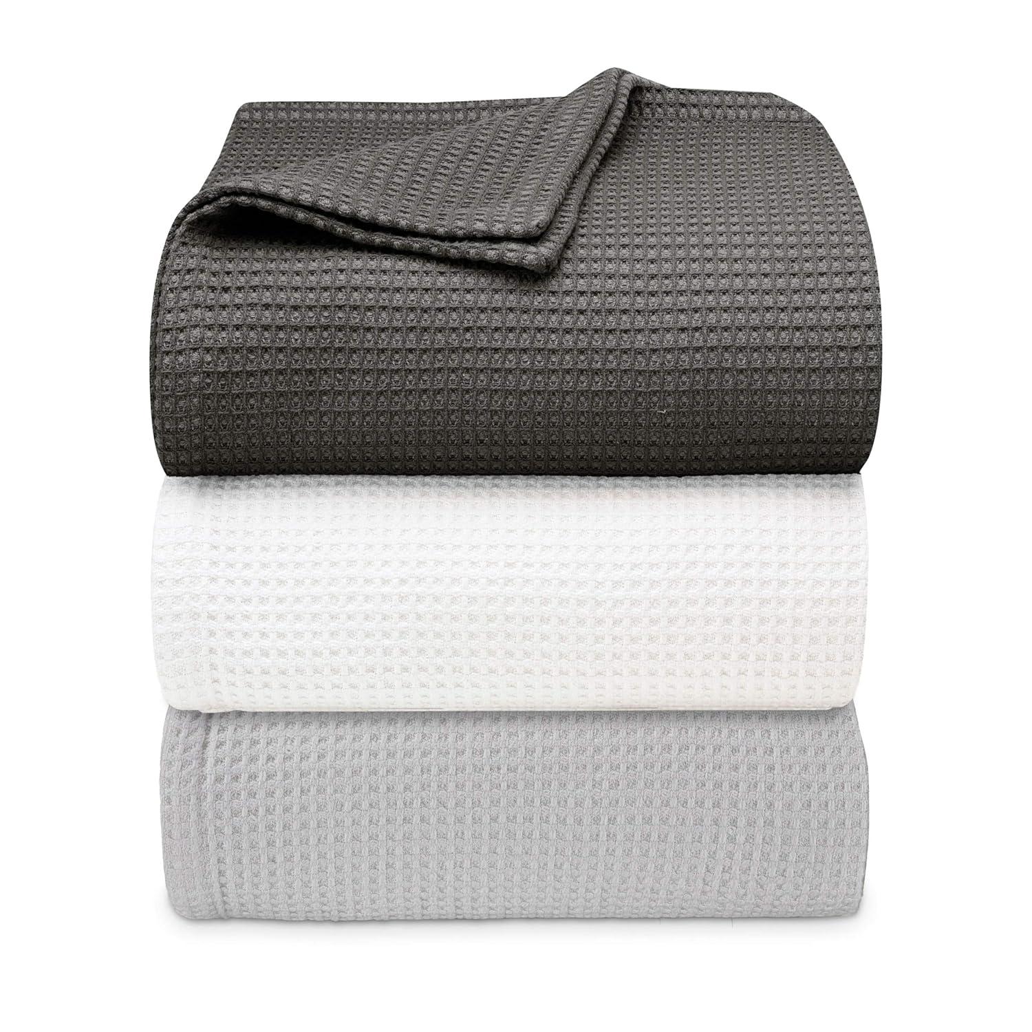Waffleweave 1-Piece Light Gray Cotton King Blanket