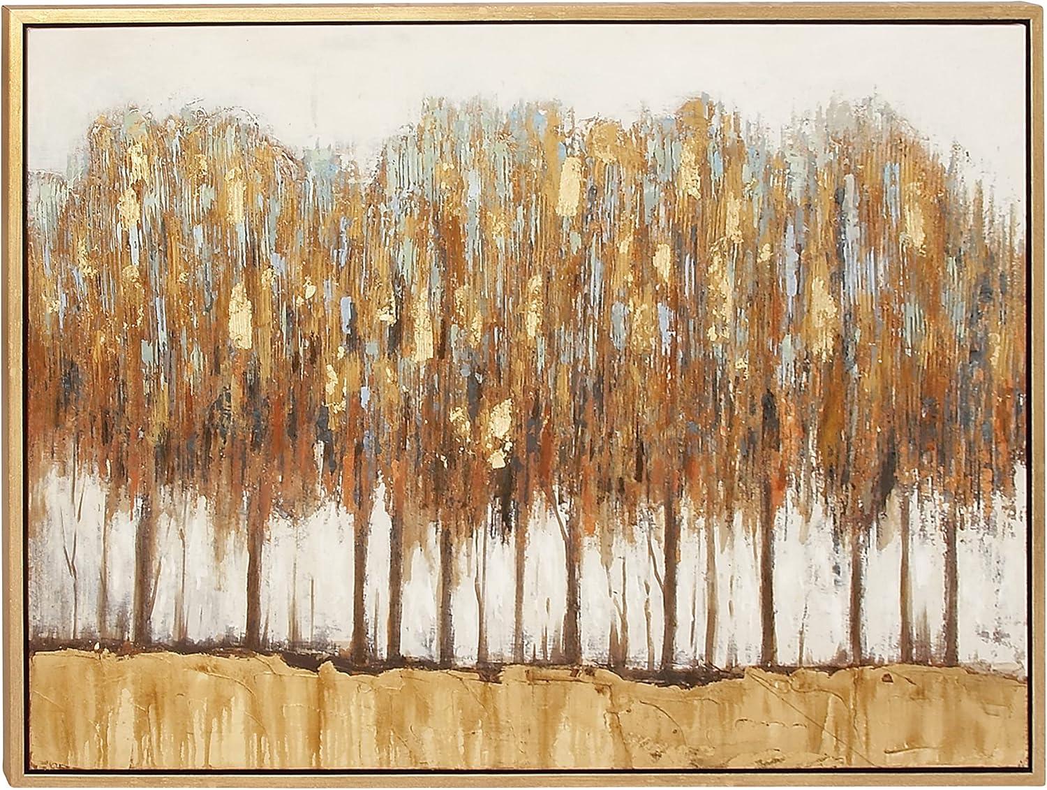 Canvas Tree Framed Wall Art with Gold Frame Brown - Olivia & May: 36x47" Nature Painting, Vertical Orientation, Plastic Frame