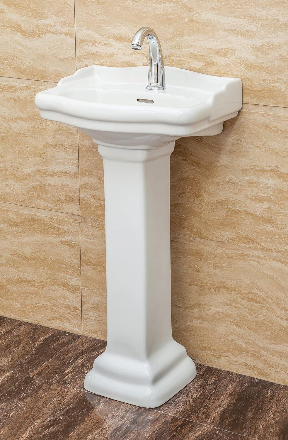 Roosevelt 18-Inch White Ceramic Pedestal Bathroom Sink