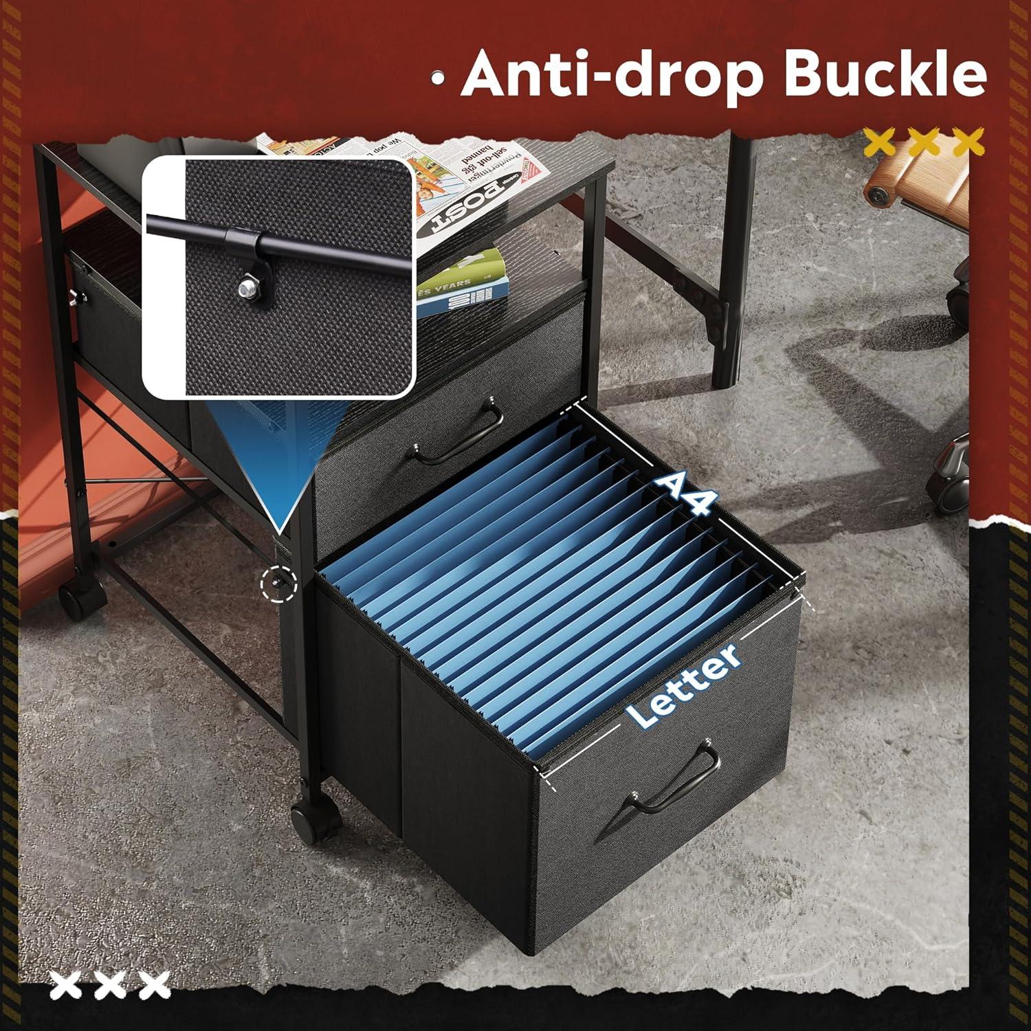 2 Drawer Mobile File Cabinet, Rolling Printer Stand With Open Storage Shelf, Fabric Vertical Filing Cabinet Fits A4 Or Letter Size For Home Office, Wood Grain Print