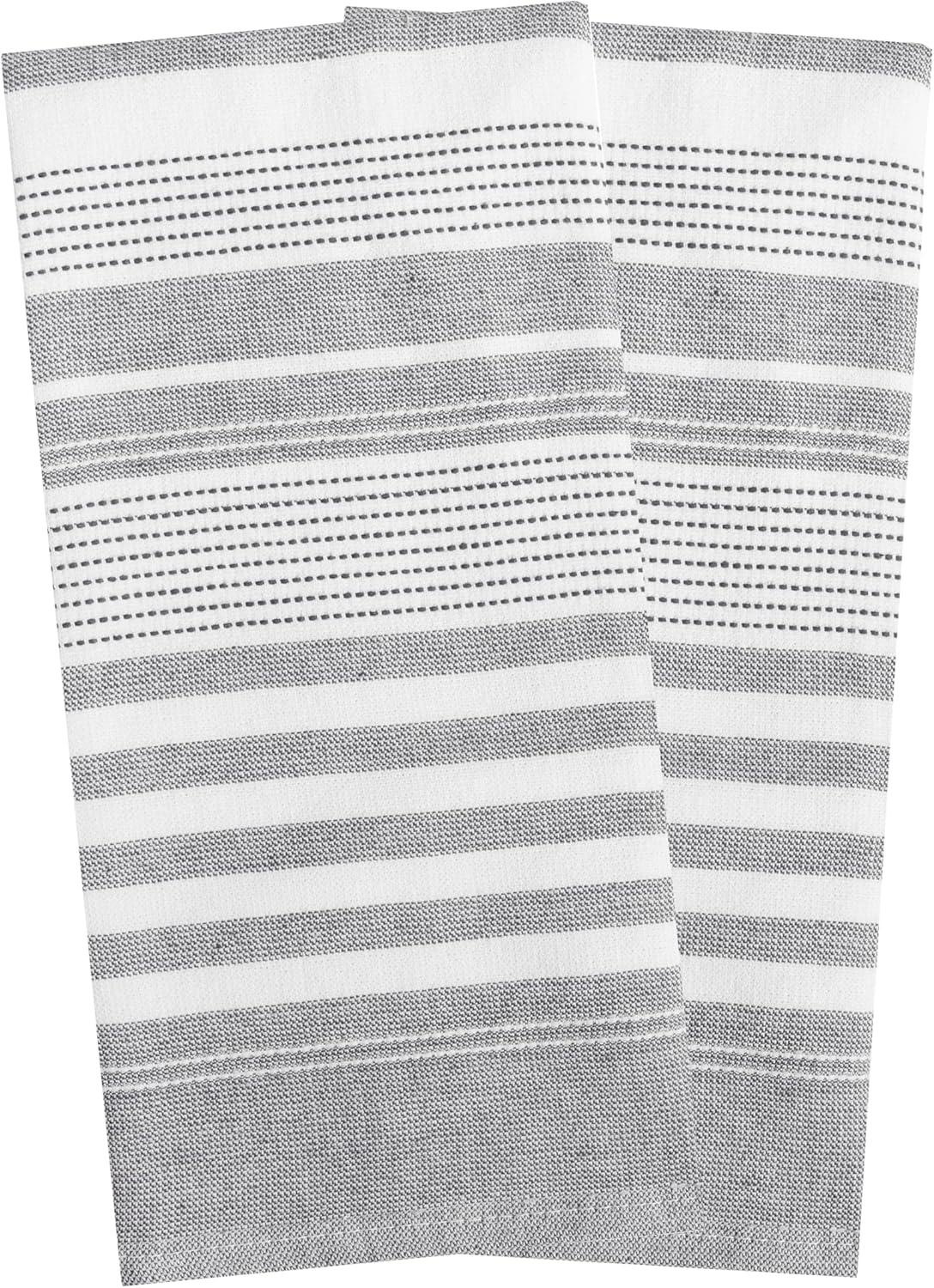 Graphite Dual Terry Stripe Cotton Kitchen Towel Set