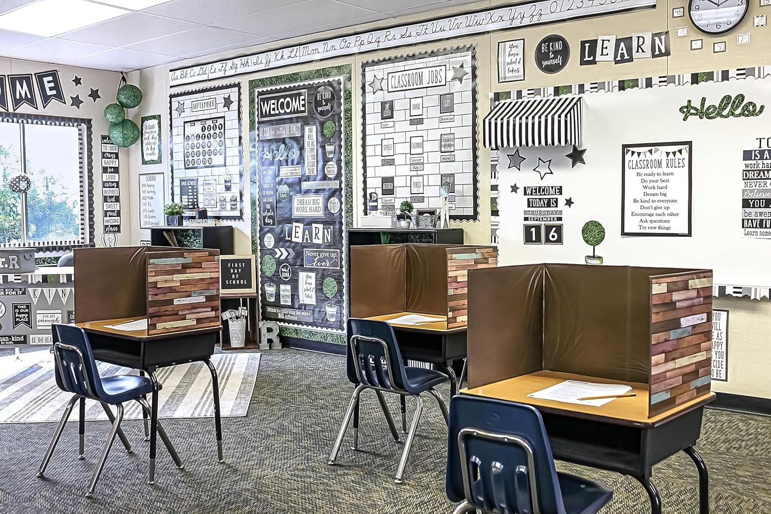 Teacher Created Resources Reclaimed Wood Foldable Plastic Freestanding Privacy Shield 16"H x 22"W