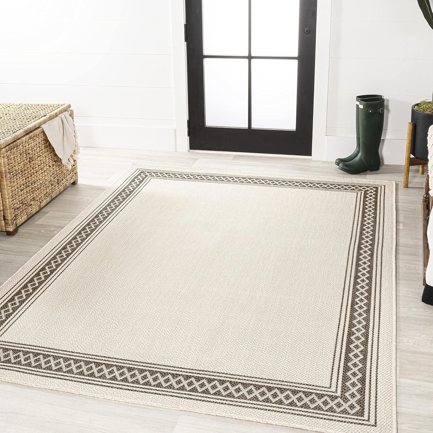 3' x 5' Lucia Classic Diamond Border Indoor/Outdoor Area Rug, Cream/Black - JONATHAN Y
