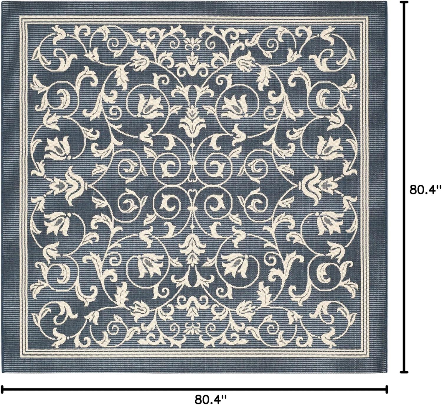 Courtyard CY2098 Power Loomed Indoor and Outdoor Area Rug - Navy/Beige - 6'7"x6'7" - Safavieh