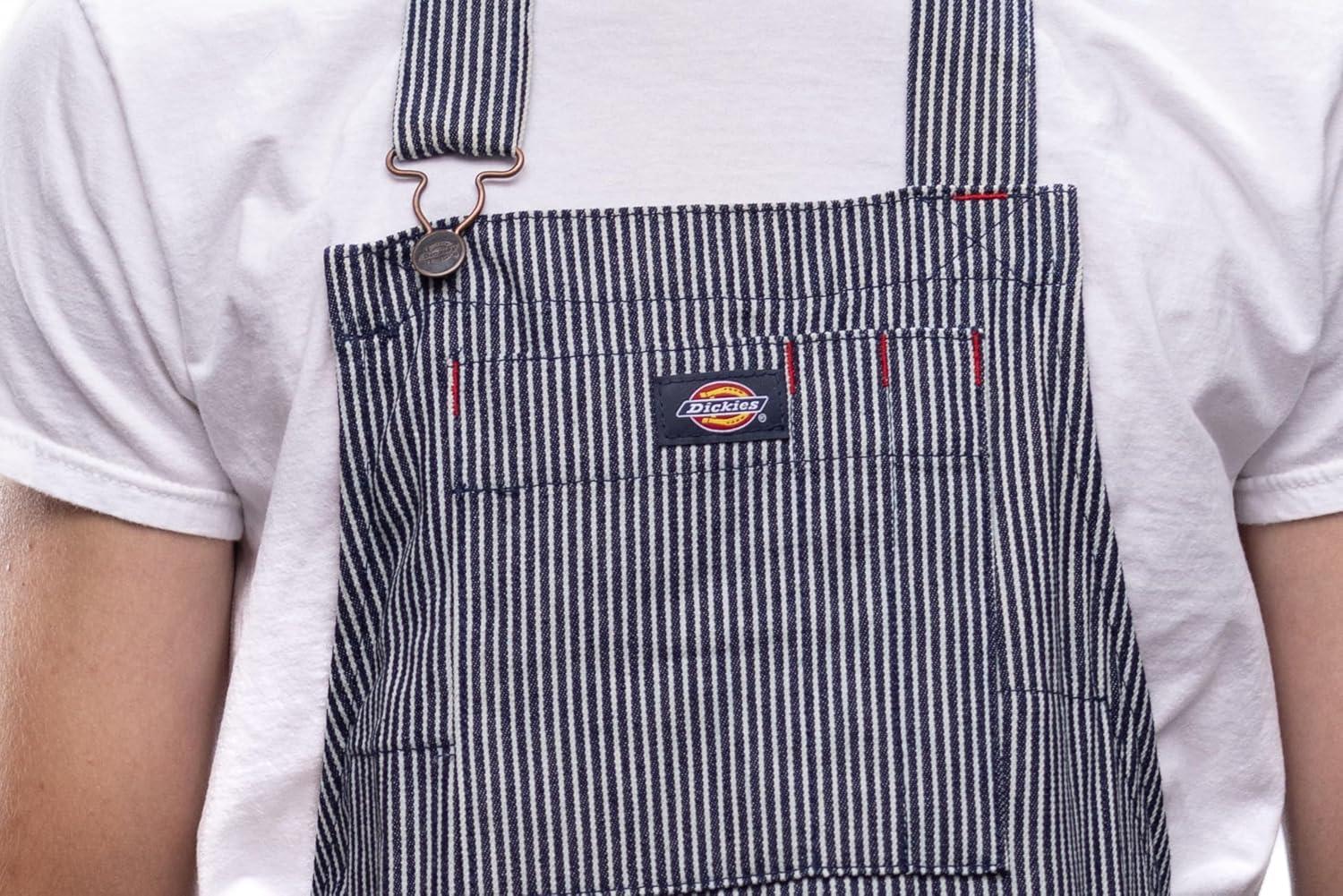 Hickory Stripe Blue and White Canvas Apron with Six Pockets