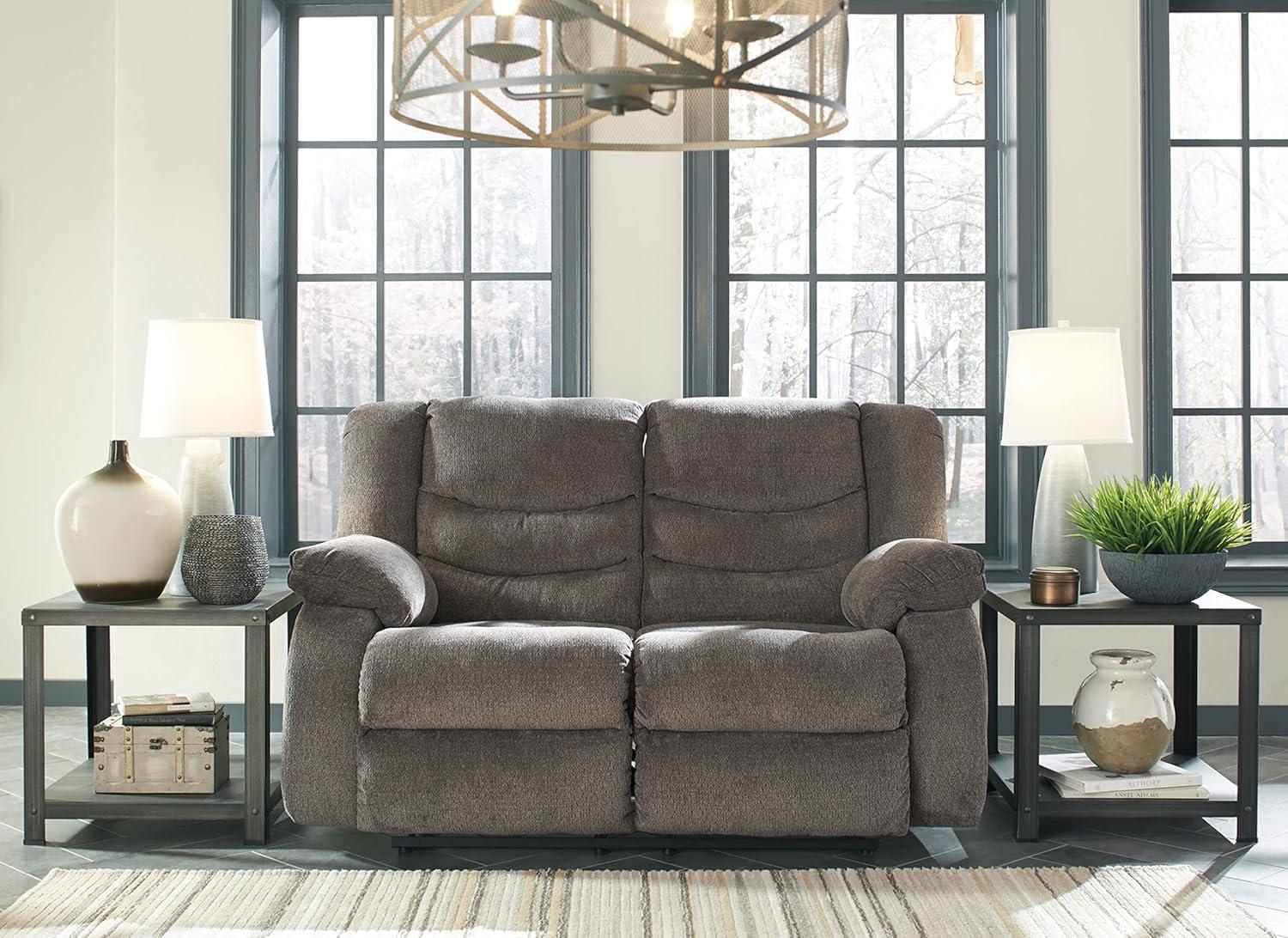 Gray Fabric Manual Reclining Loveseat with Pillow-top Arms