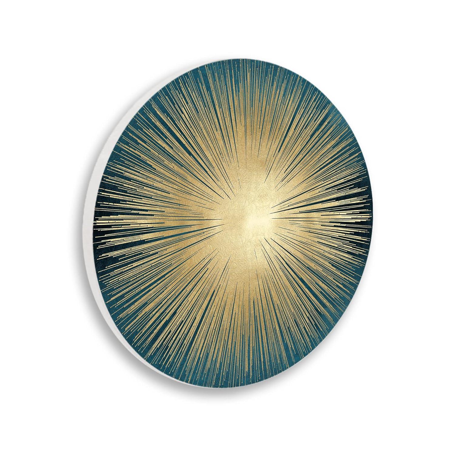 Stupell Industries Abstract Deco Sunburst Shape Over Dark Blue Circular Wall Plaque, 12" Diameter