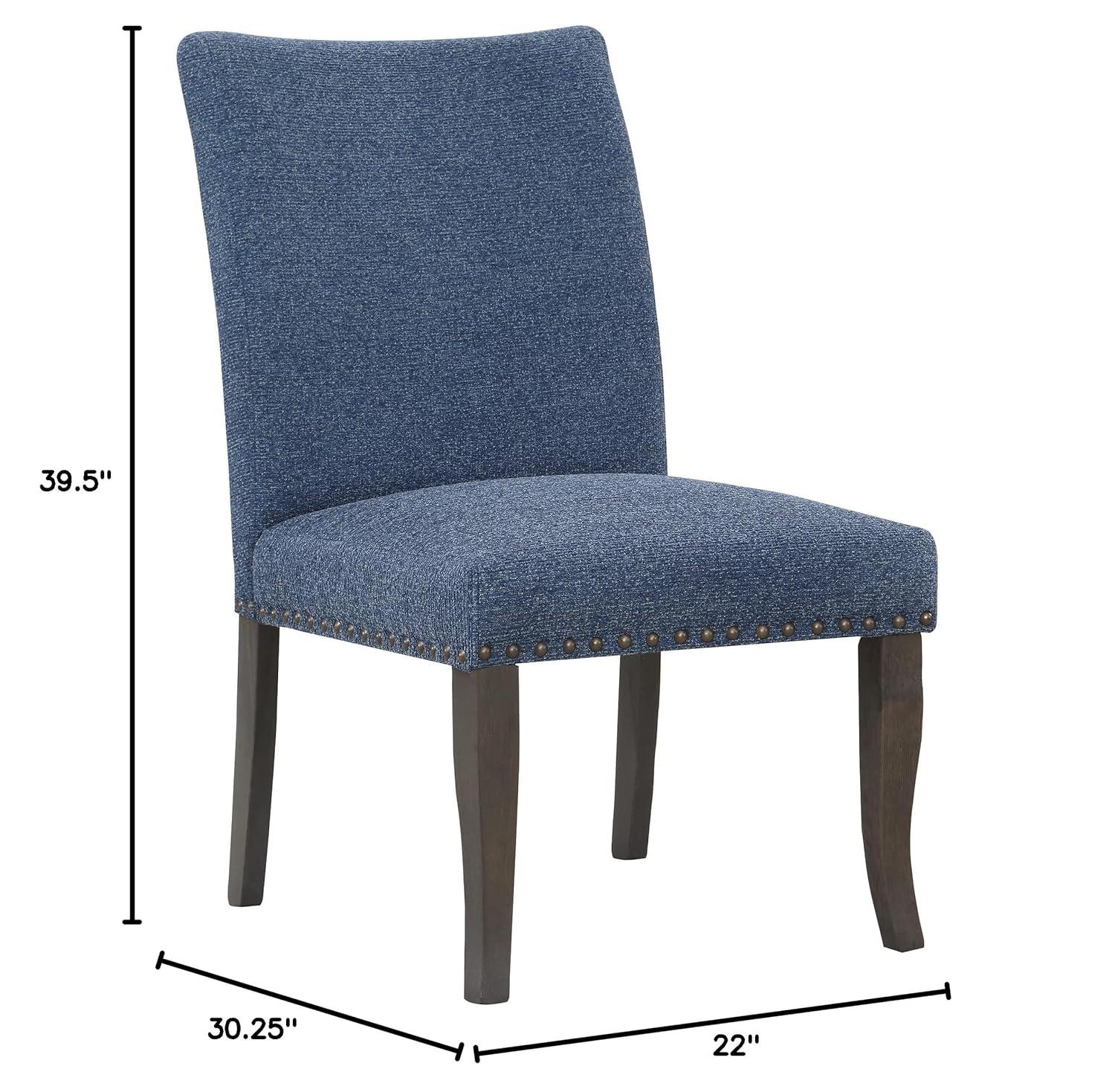 Hamilton Dining Chair 2-Pack with Gray Washed Legs in Atlantic Blue Fabric