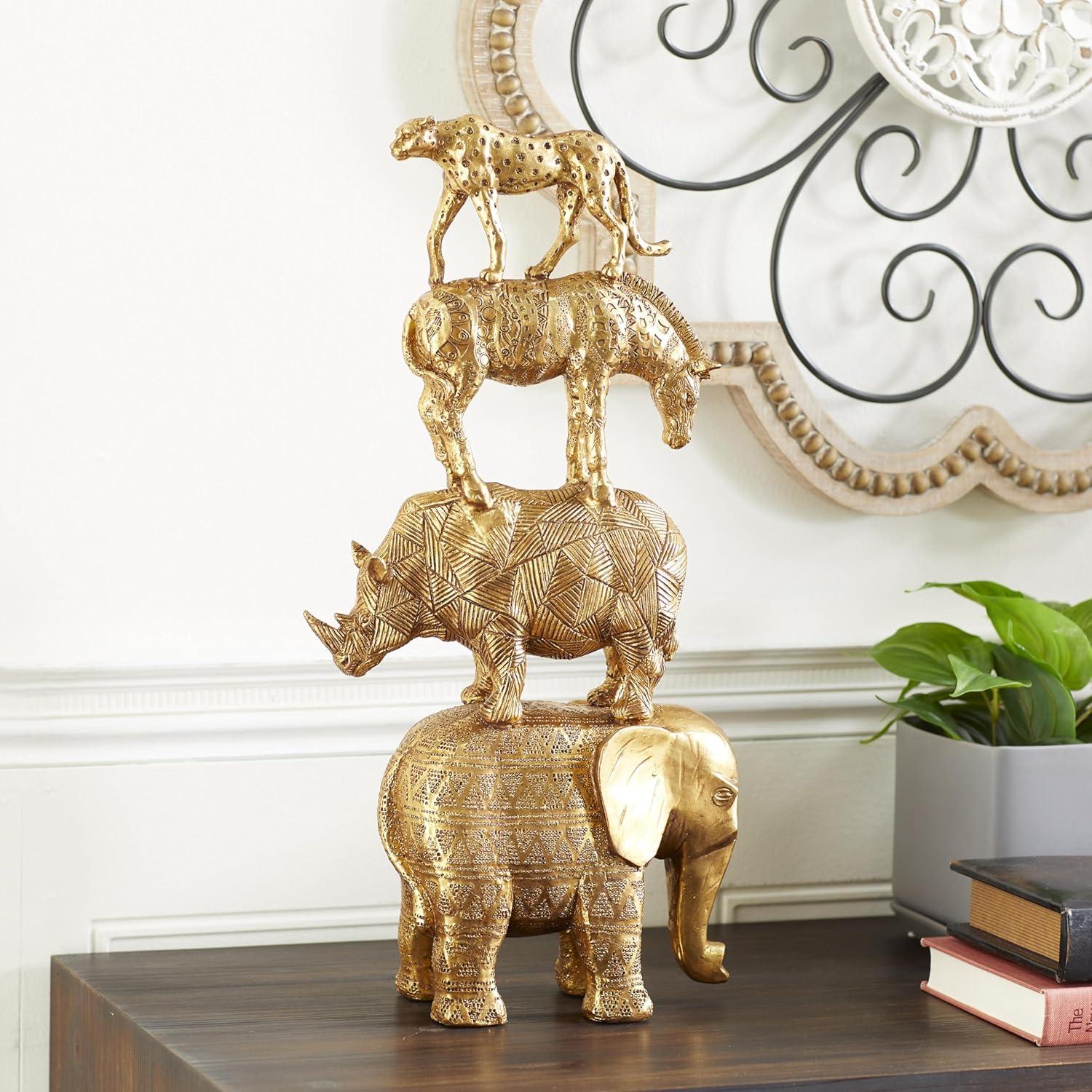 10" x 15" Gold Polystone Safari Animals Sculpture, by DecMode