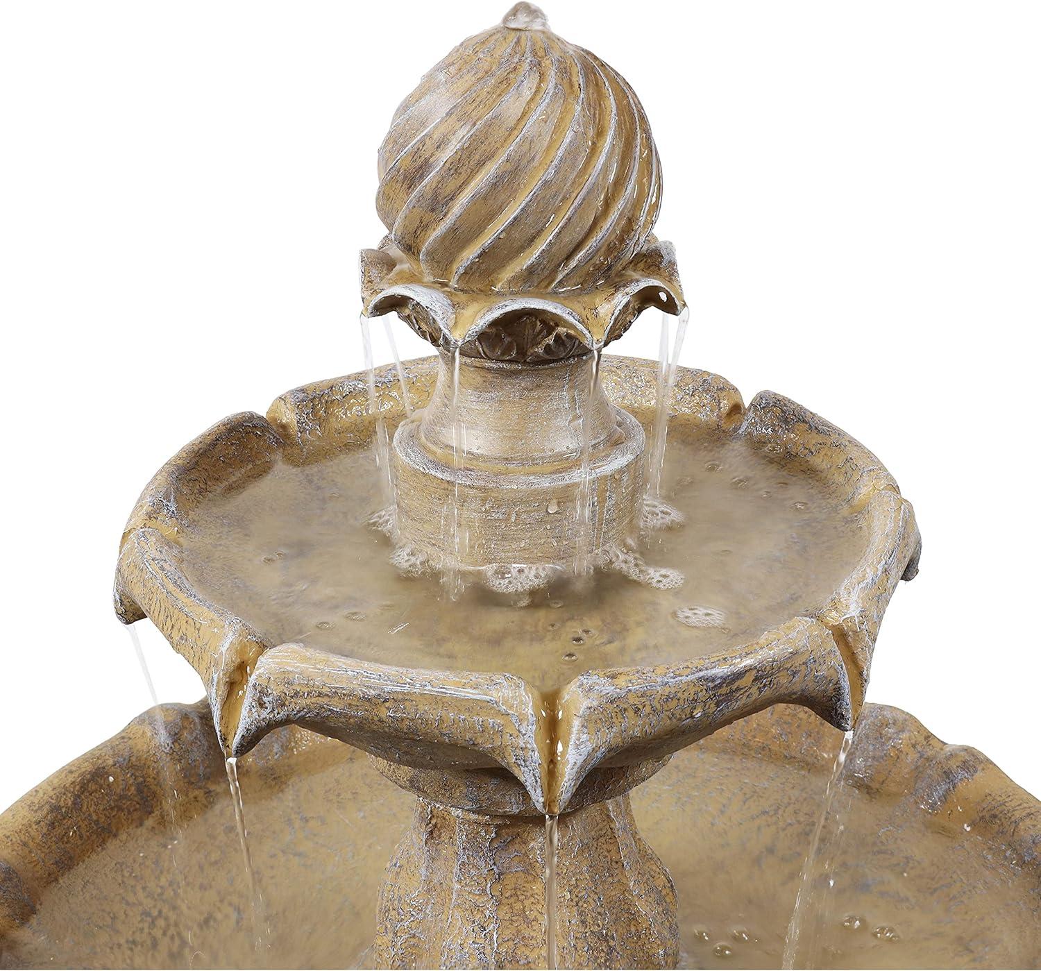 Sunnydaze Outdoor 2-Tier Solar Powered Water Fountain with Battery Backup and Submersible Pump - 35" - Earth Finish